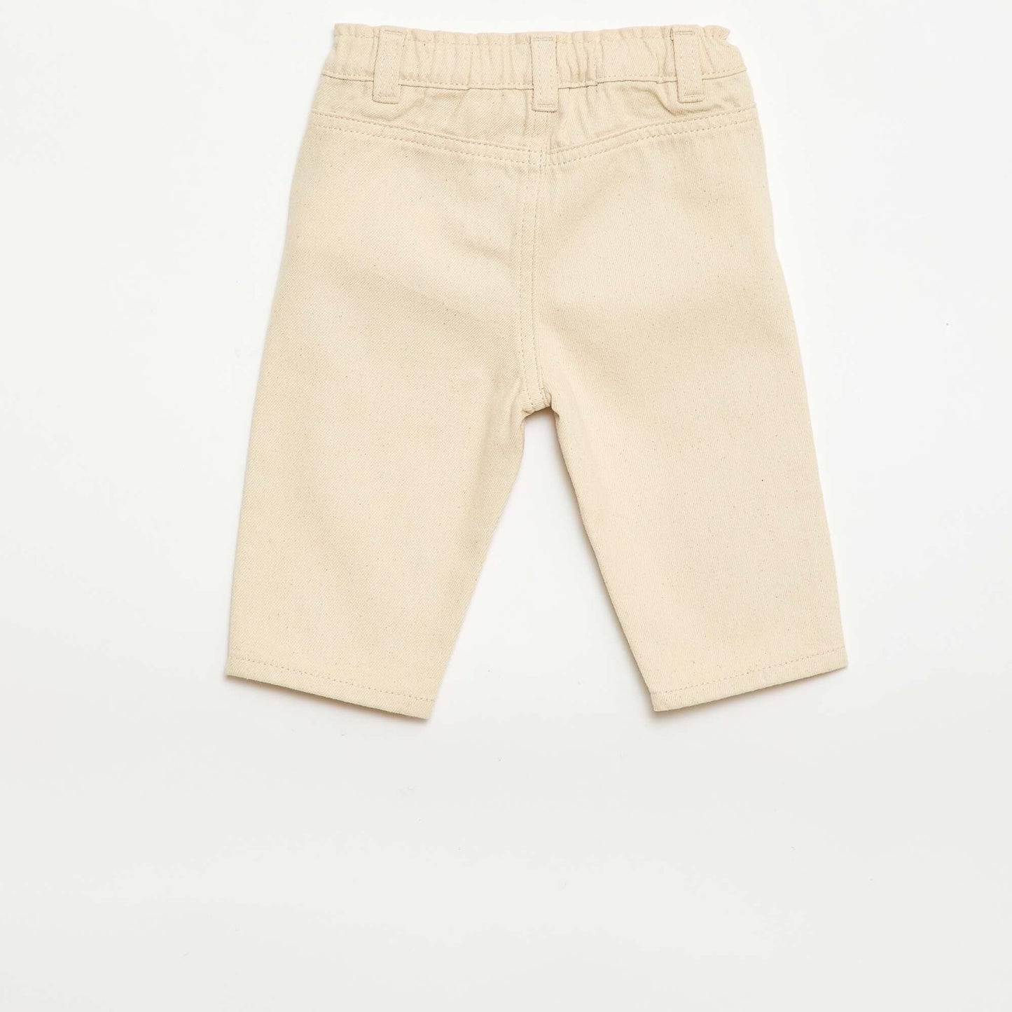 All-Over Embroidered Paperbag Trousers in Cotton Twill BEIGE