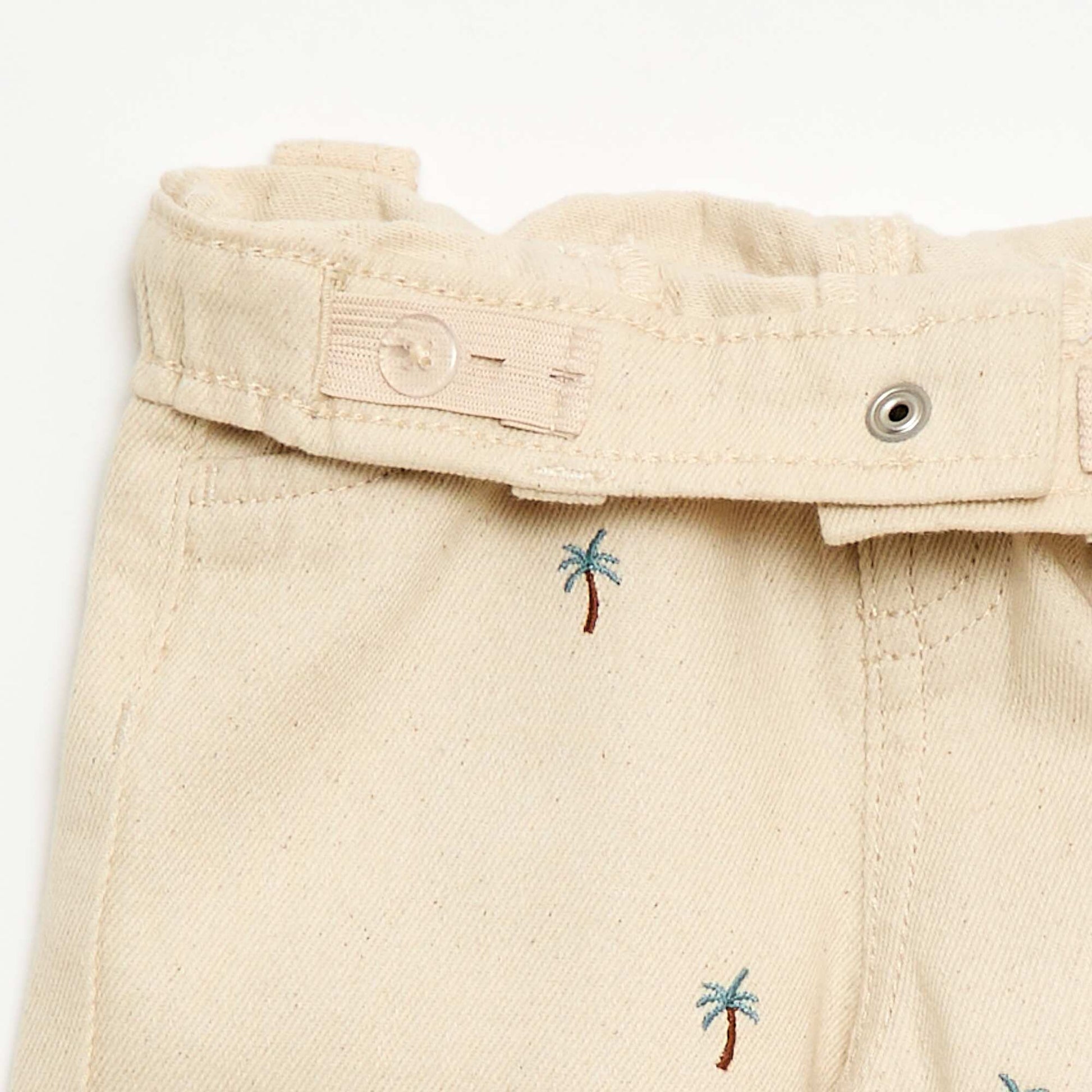 All-Over Embroidered Paperbag Trousers in Cotton Twill BEIGE