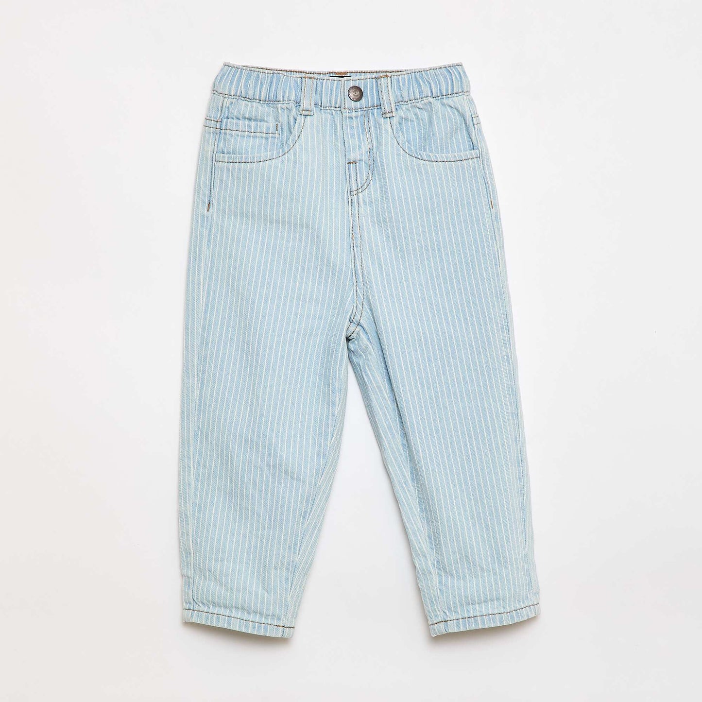Striped Adjustable Denim Cotton Trousers BLUE