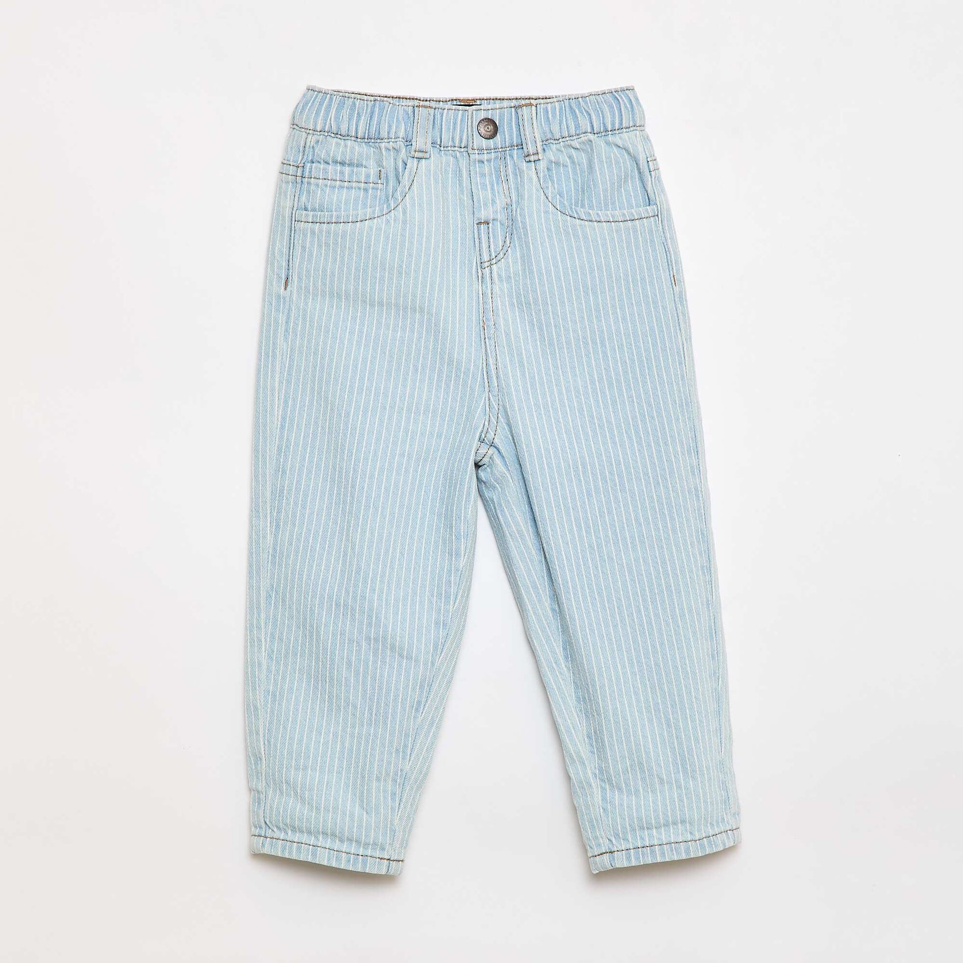 Striped Adjustable Denim Cotton Trousers BLUE