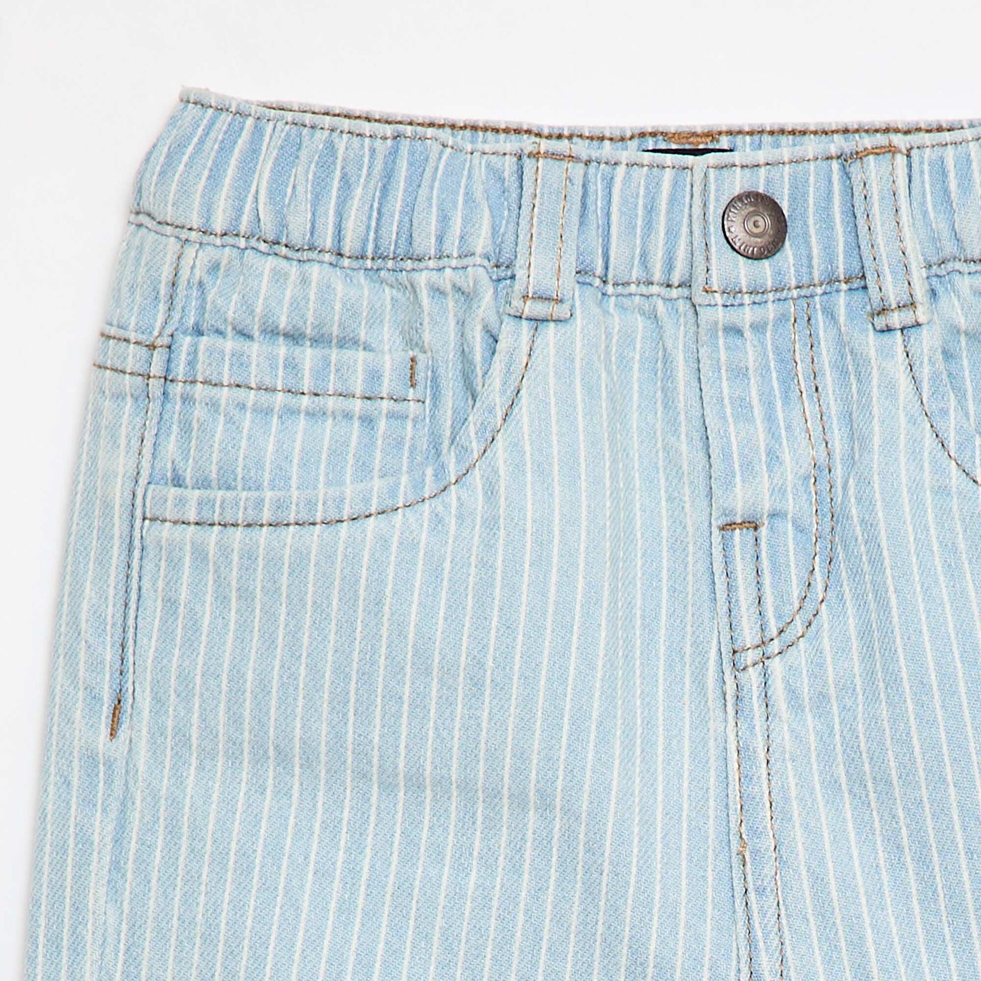 Striped Adjustable Denim Cotton Trousers BLUE