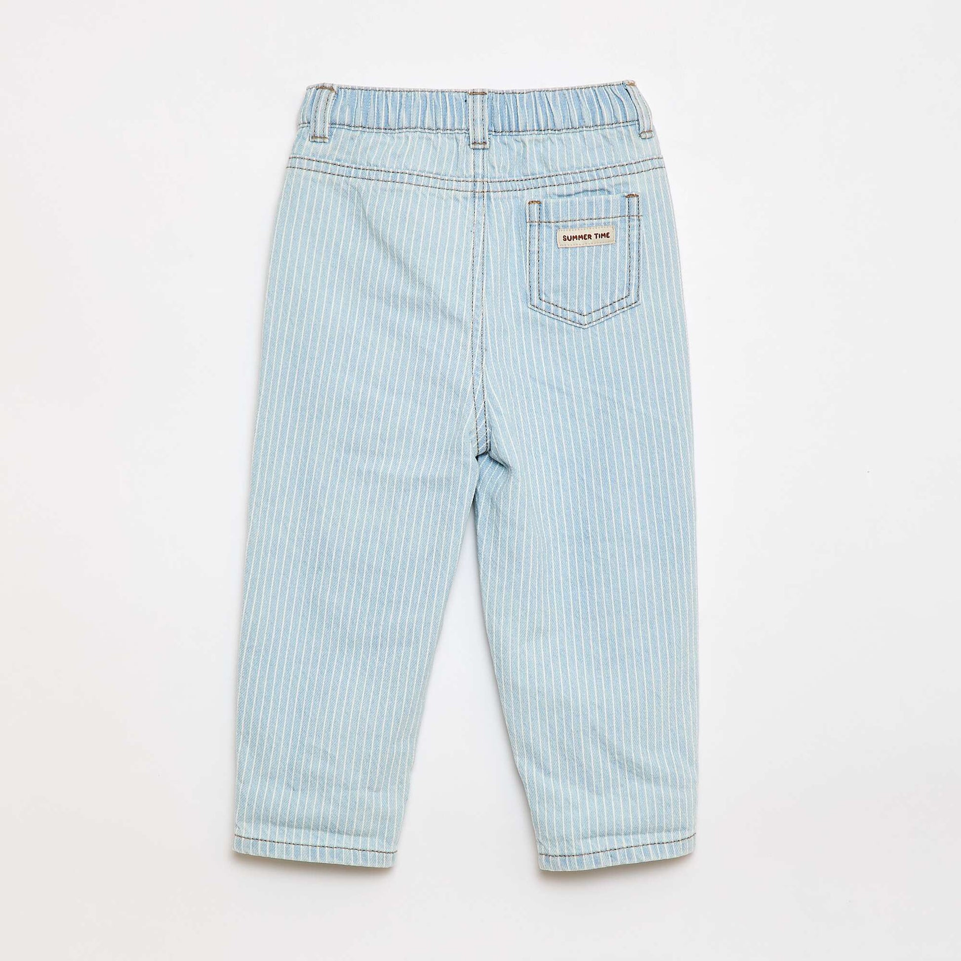 Striped Adjustable Denim Cotton Trousers BLUE
