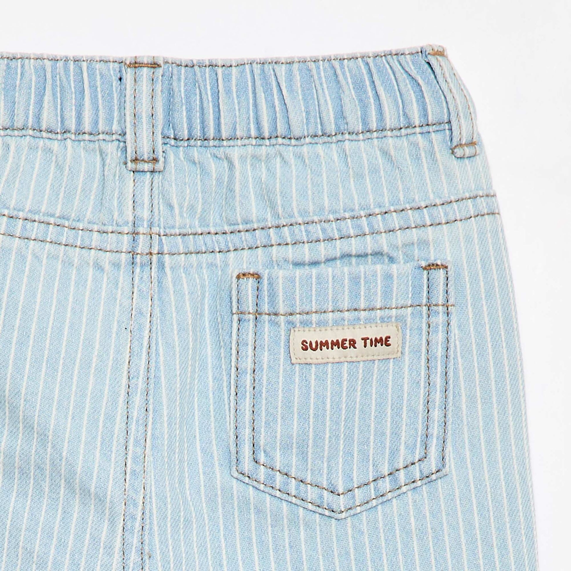 Striped Adjustable Denim Cotton Trousers BLUE