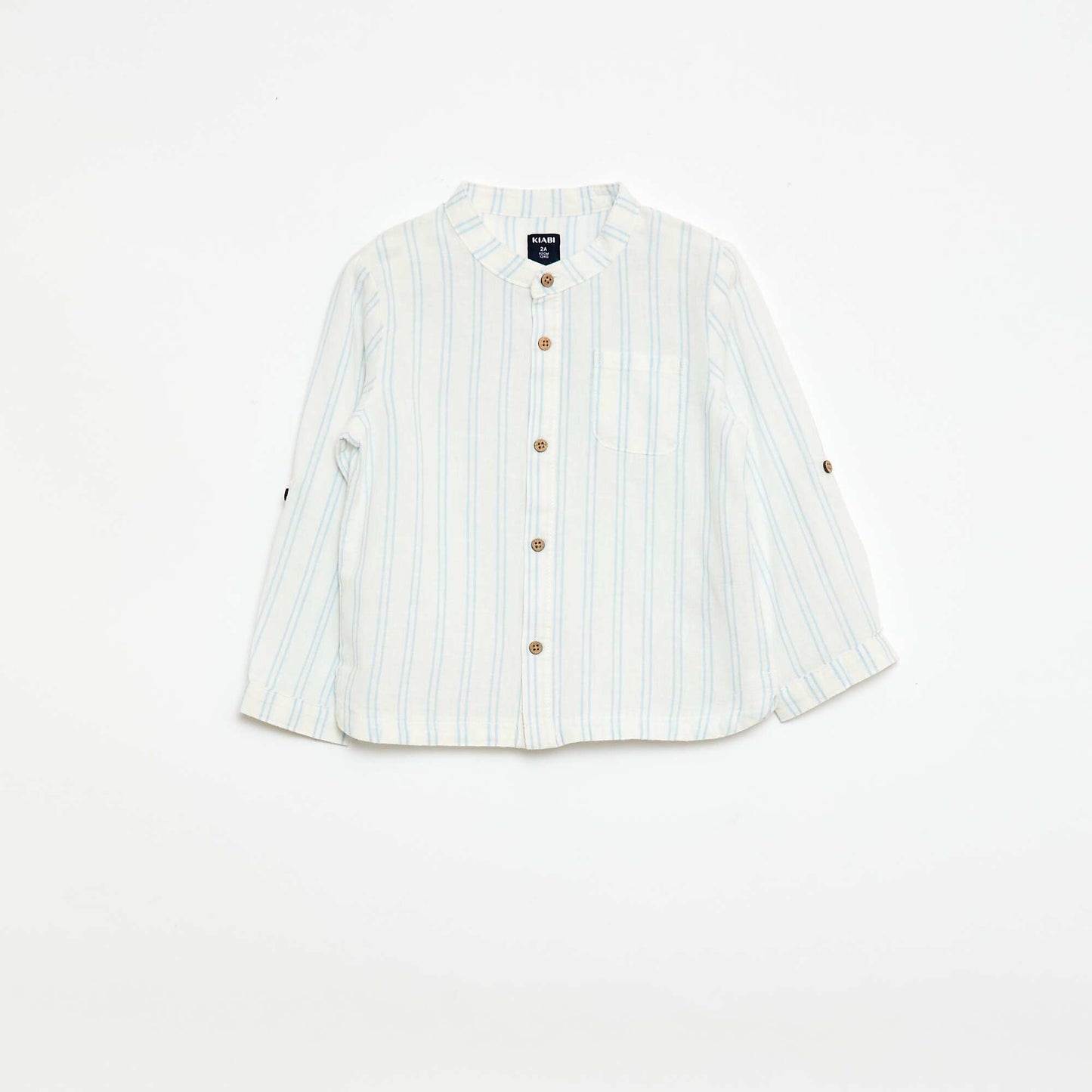 Mandarin Collar Shirt with Roll-Up Sleeves WHITE