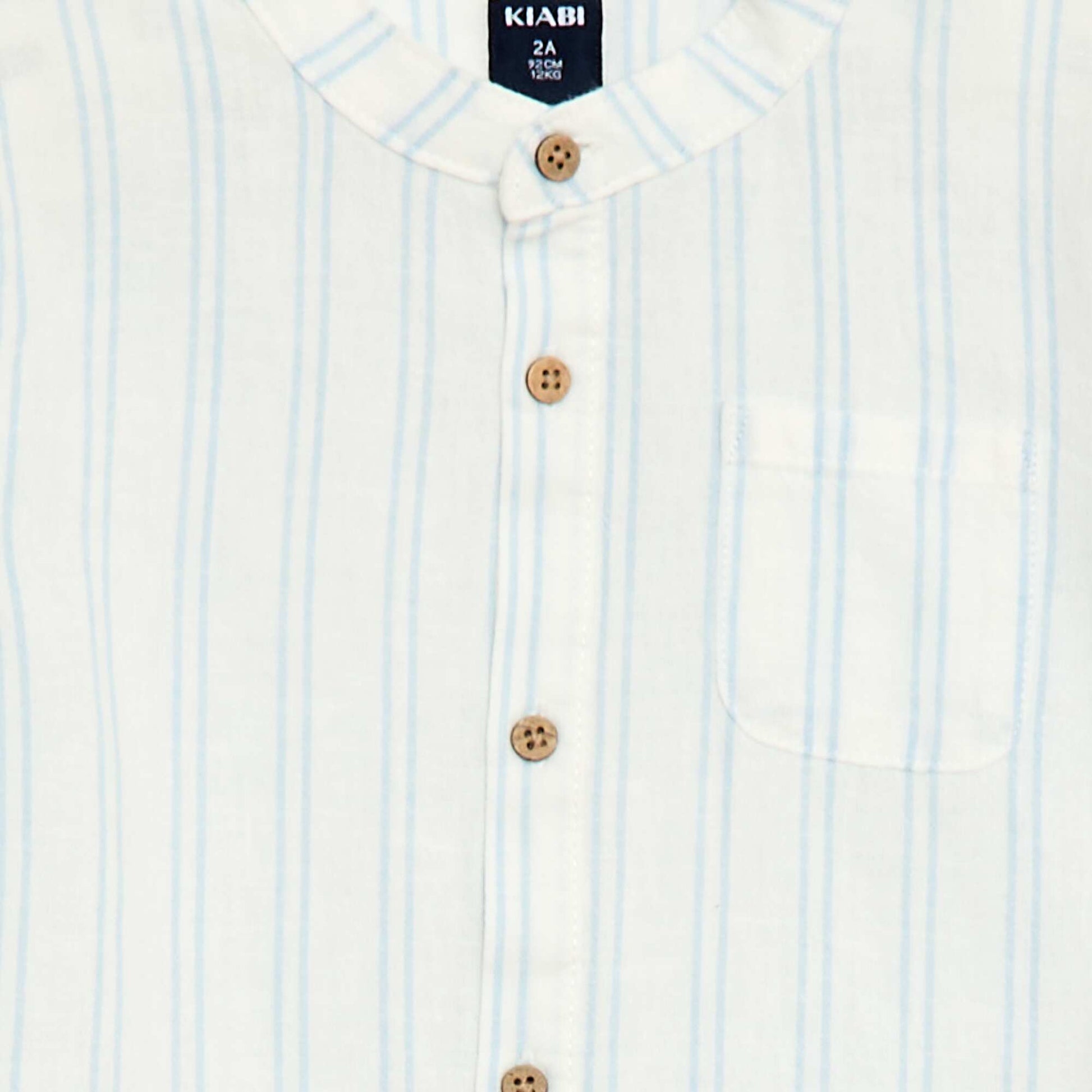 Mandarin Collar Shirt with Roll-Up Sleeves WHITE