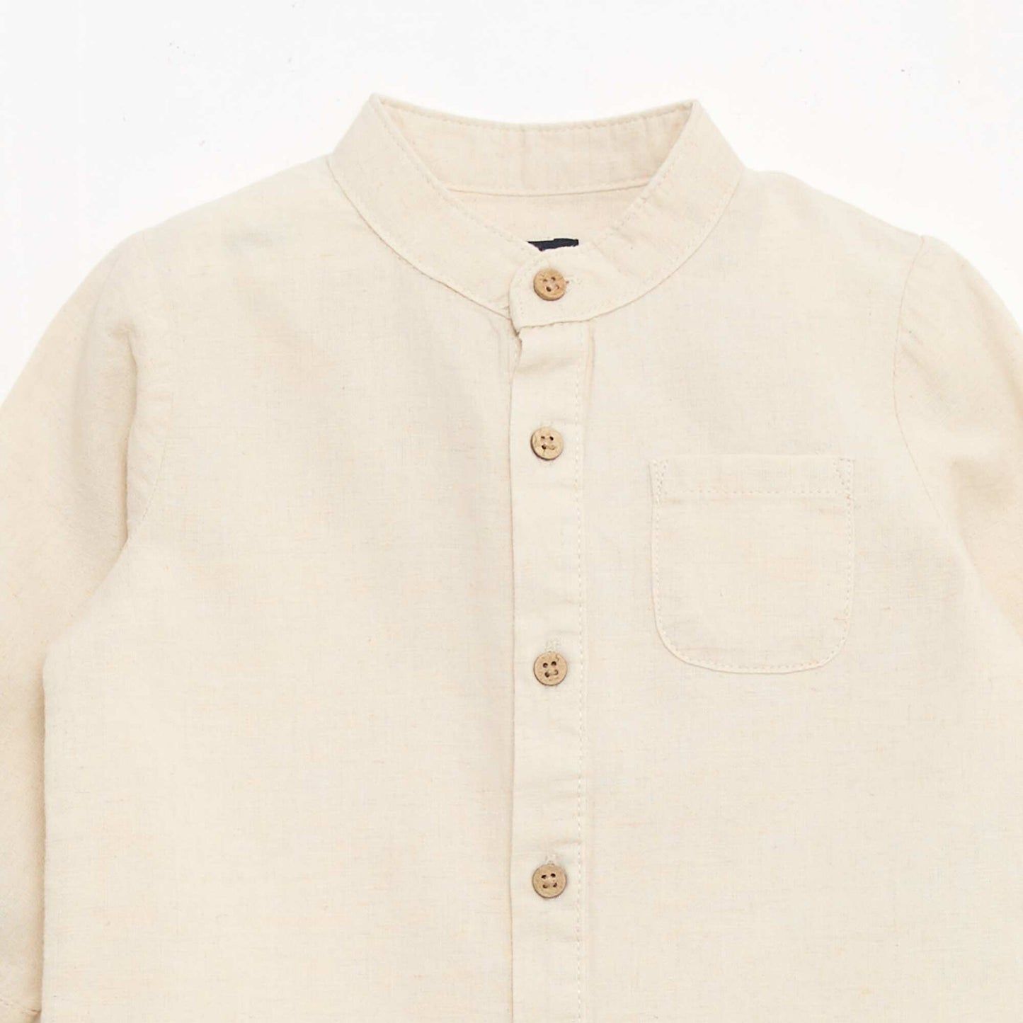 Mandarin Collar Shirt with Roll-Up Sleeves BEIGE