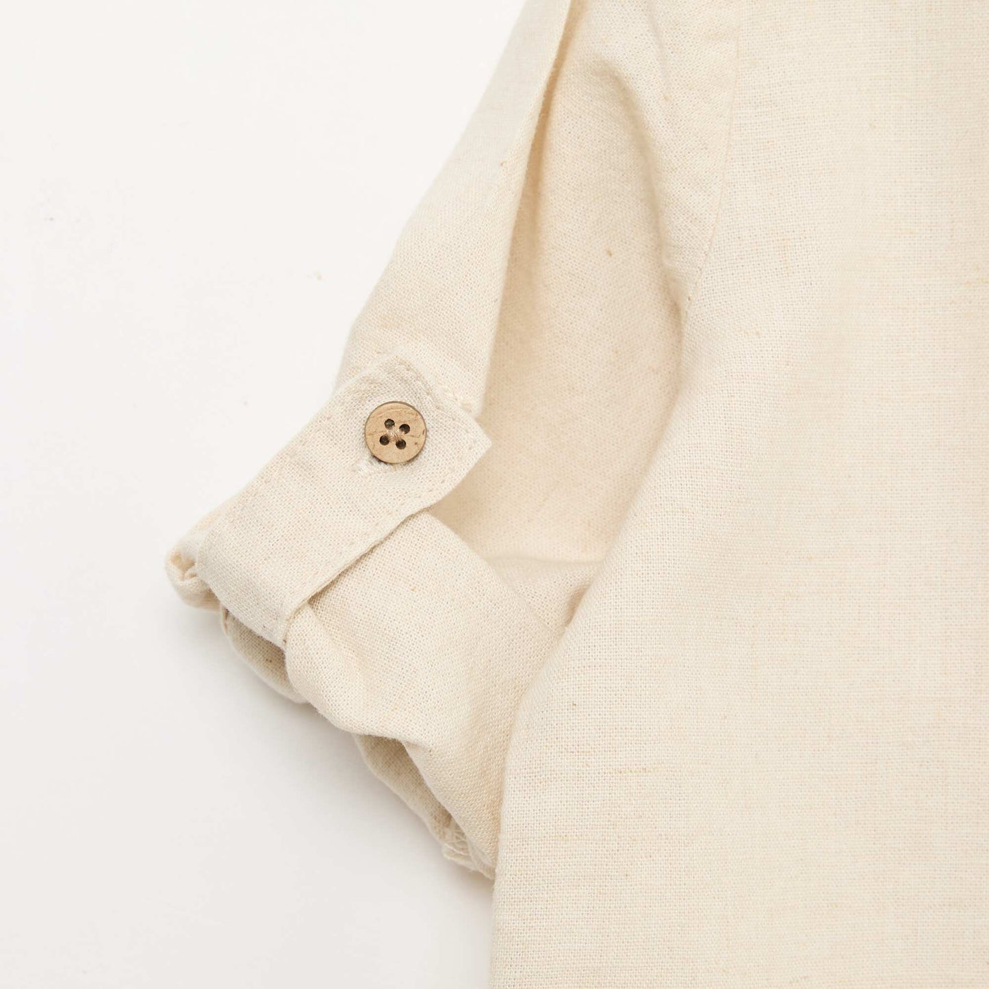 Mandarin Collar Shirt with Roll-Up Sleeves BEIGE