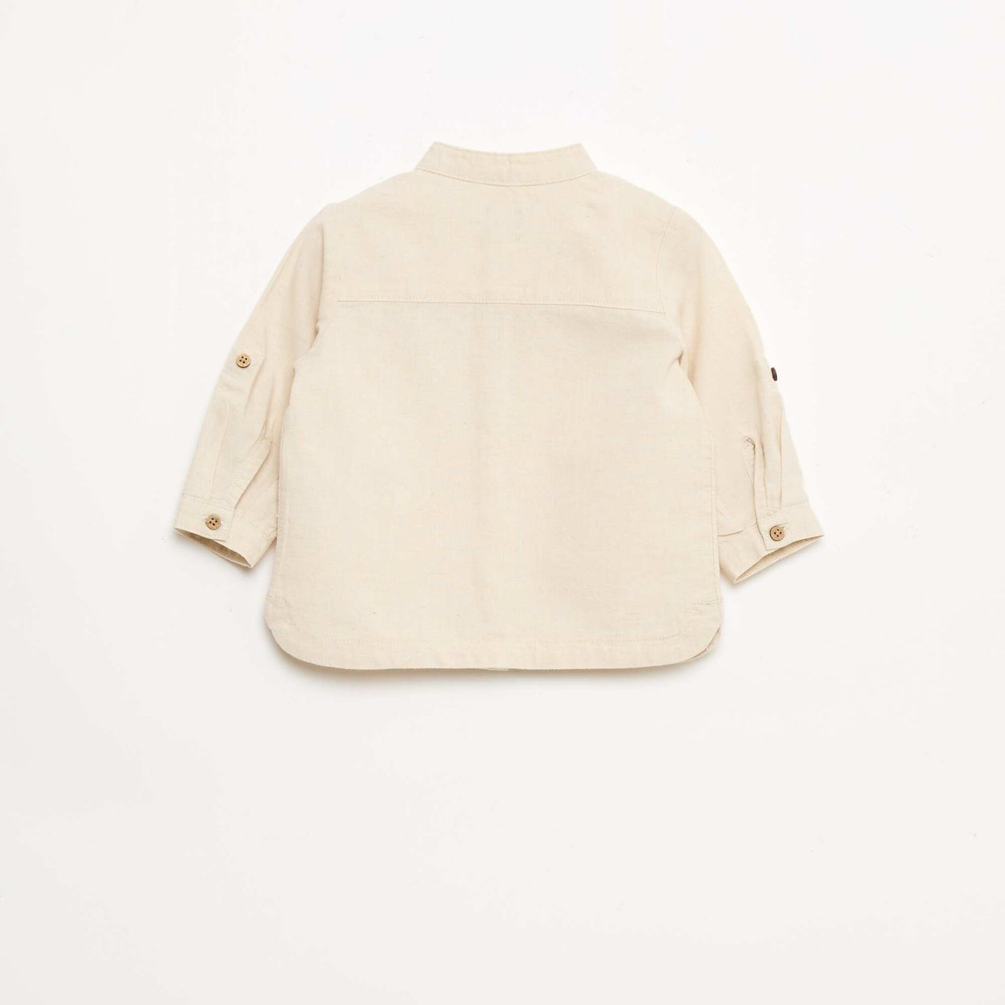 Mandarin Collar Shirt with Roll-Up Sleeves BEIGE