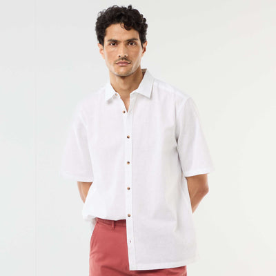 Short-Sleeved Linen-Blend Shirt WHITE