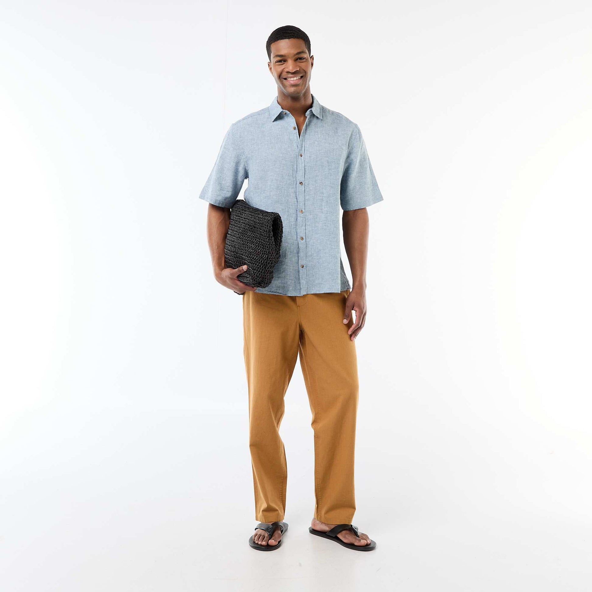 Short-Sleeved Linen-Blend Shirt LIGHT GREEN