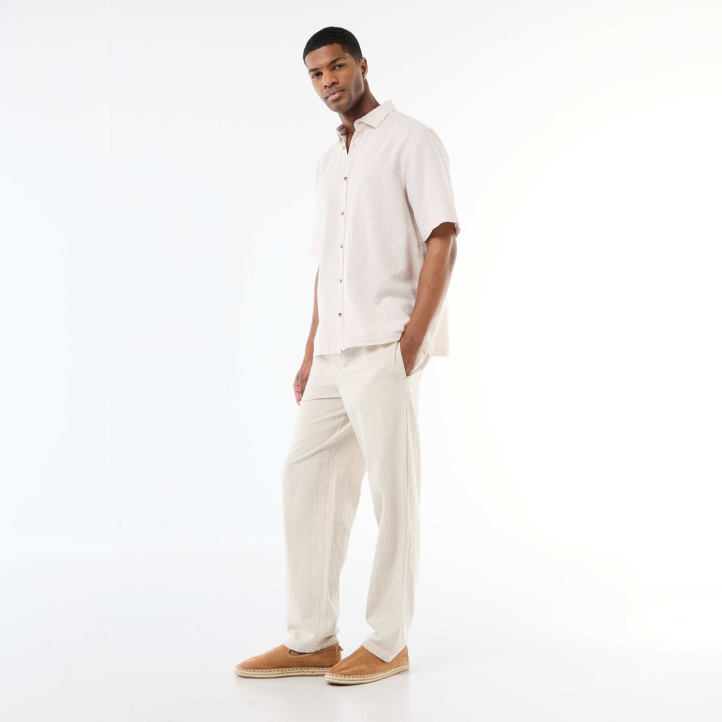 Short-Sleeved Linen-Blend Shirt ECRU