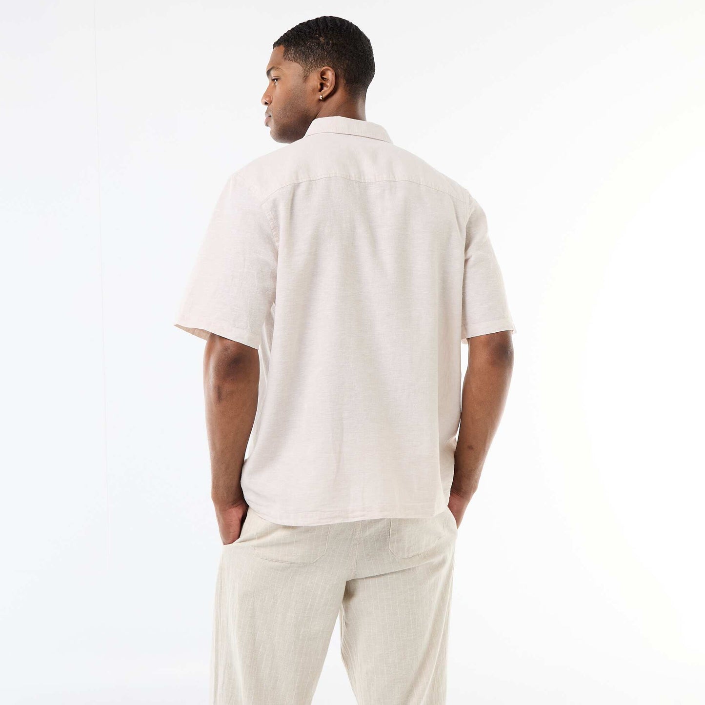 Short-Sleeved Linen-Blend Shirt ECRU