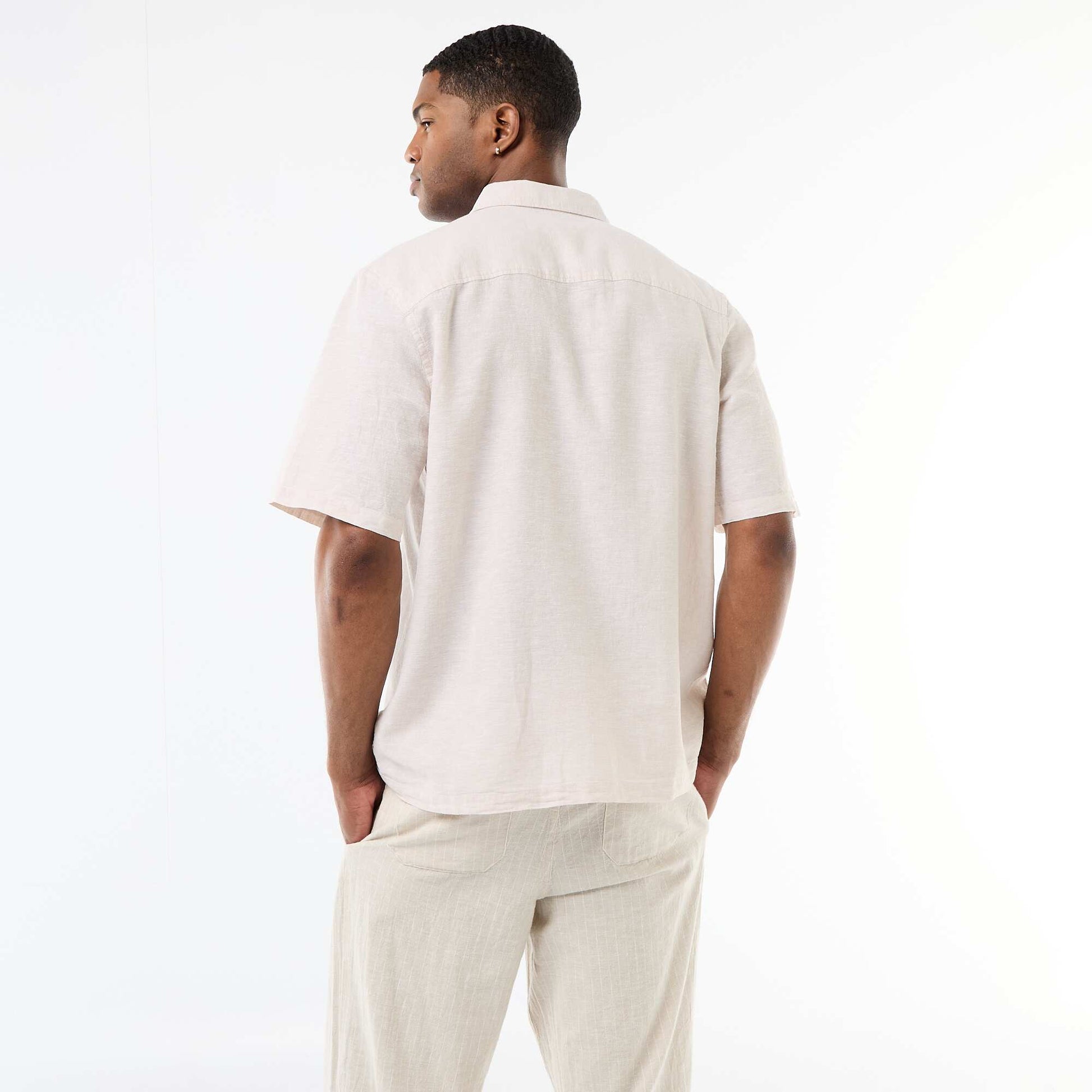 Short-Sleeved Linen-Blend Shirt ECRU