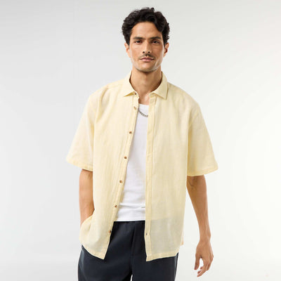 Short-Sleeved Linen-Blend Shirt YELLOW