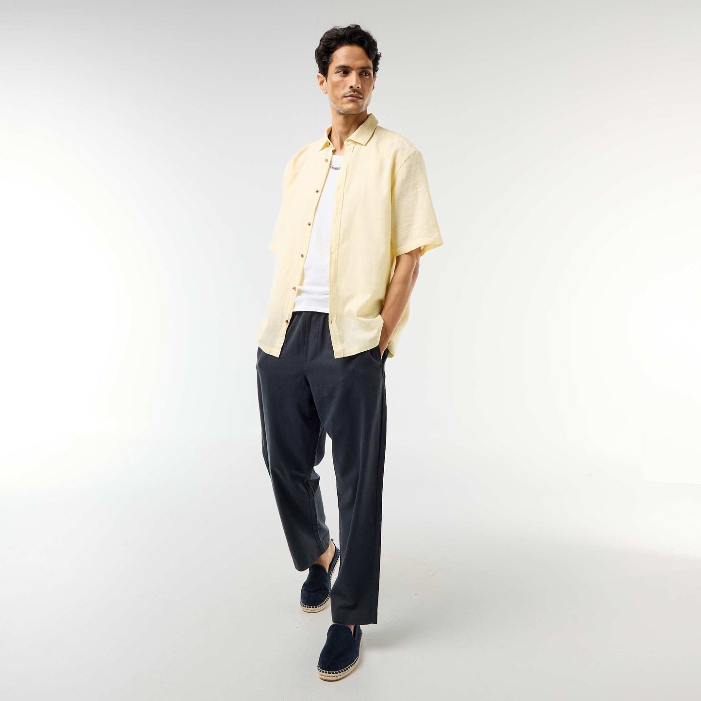 Short-Sleeved Linen-Blend Shirt YELLOW