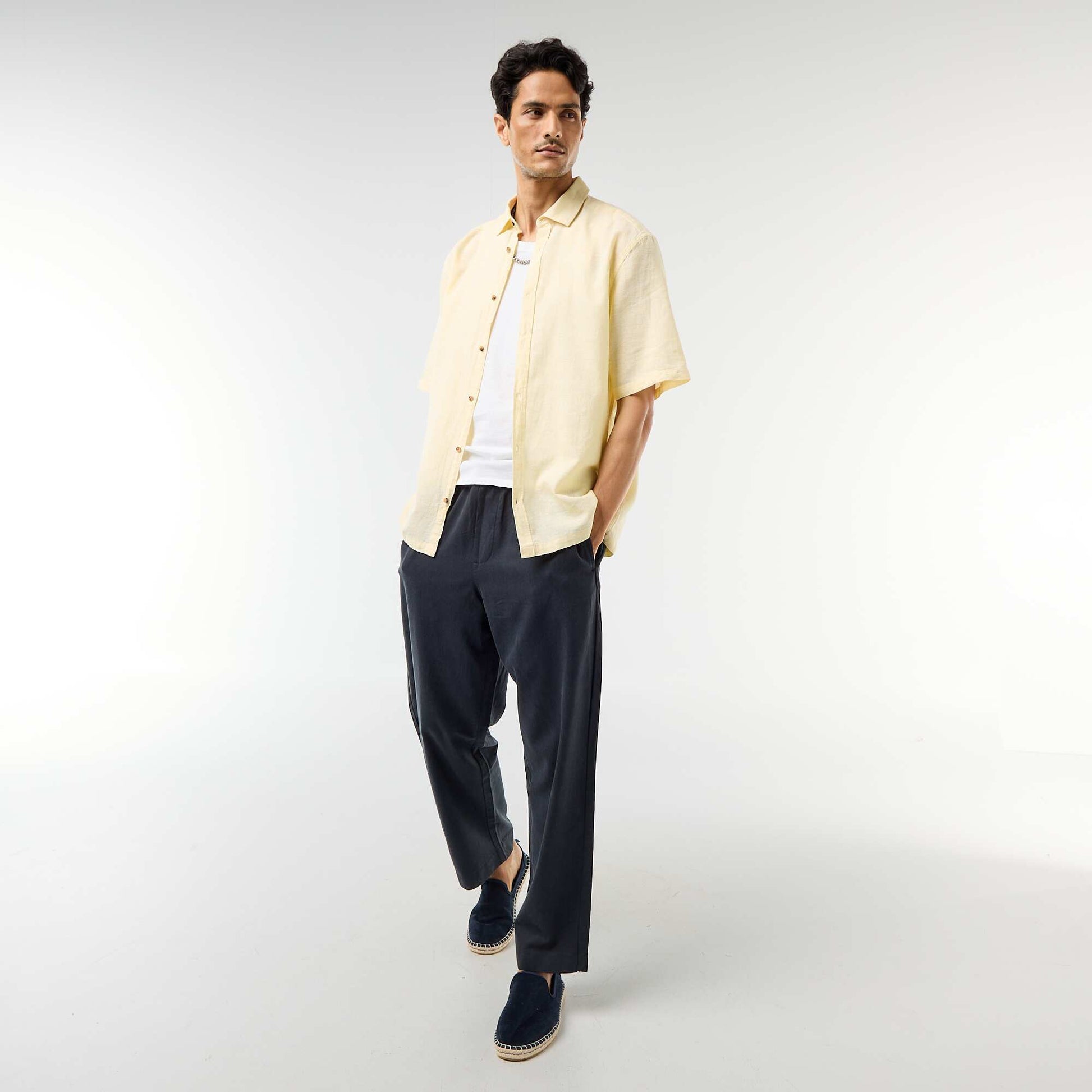 Short-Sleeved Linen-Blend Shirt YELLOW