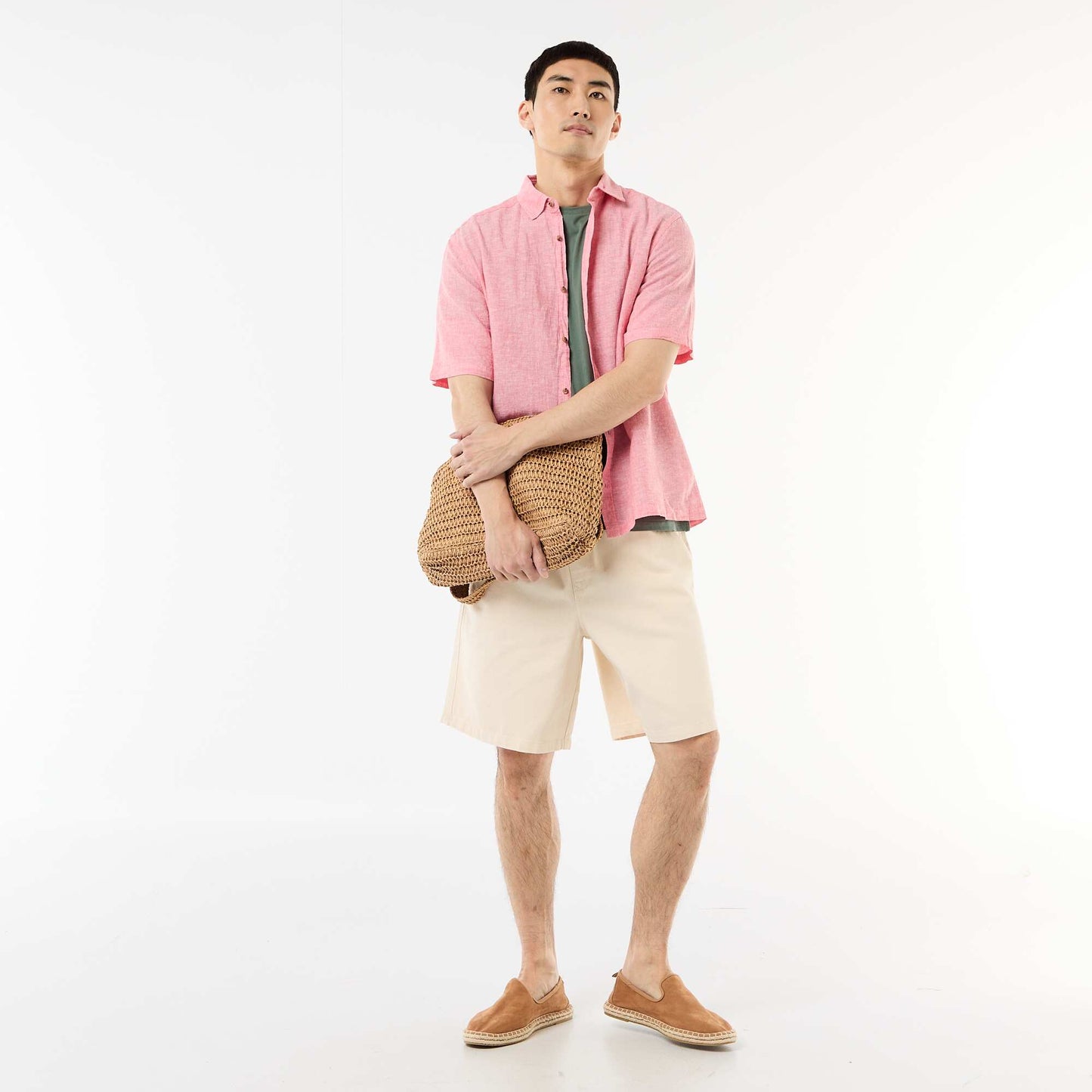Short-Sleeved Linen-Blend Shirt PINK