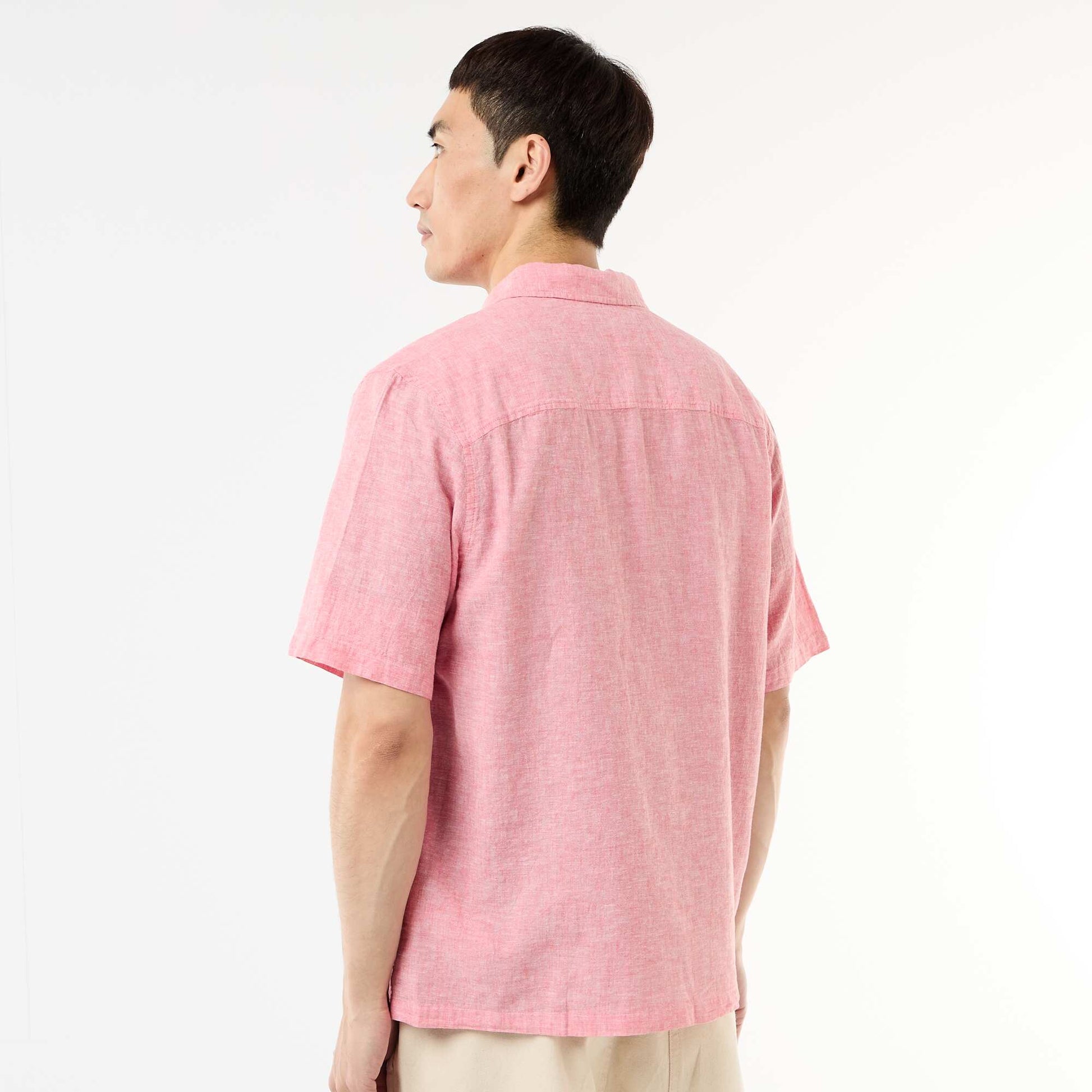 Short-Sleeved Linen-Blend Shirt PINK
