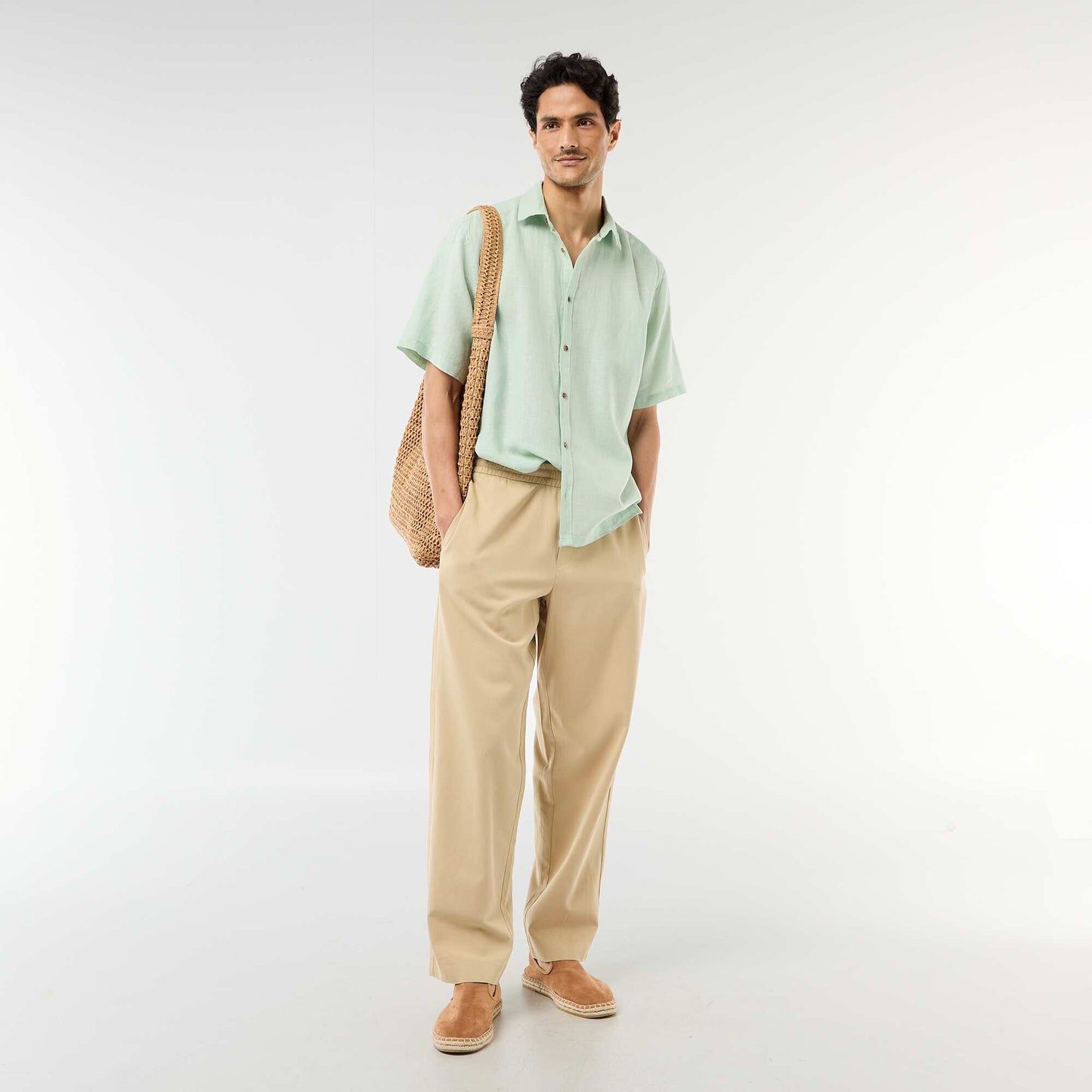 Short-Sleeved Linen-Blend Shirt GREEN