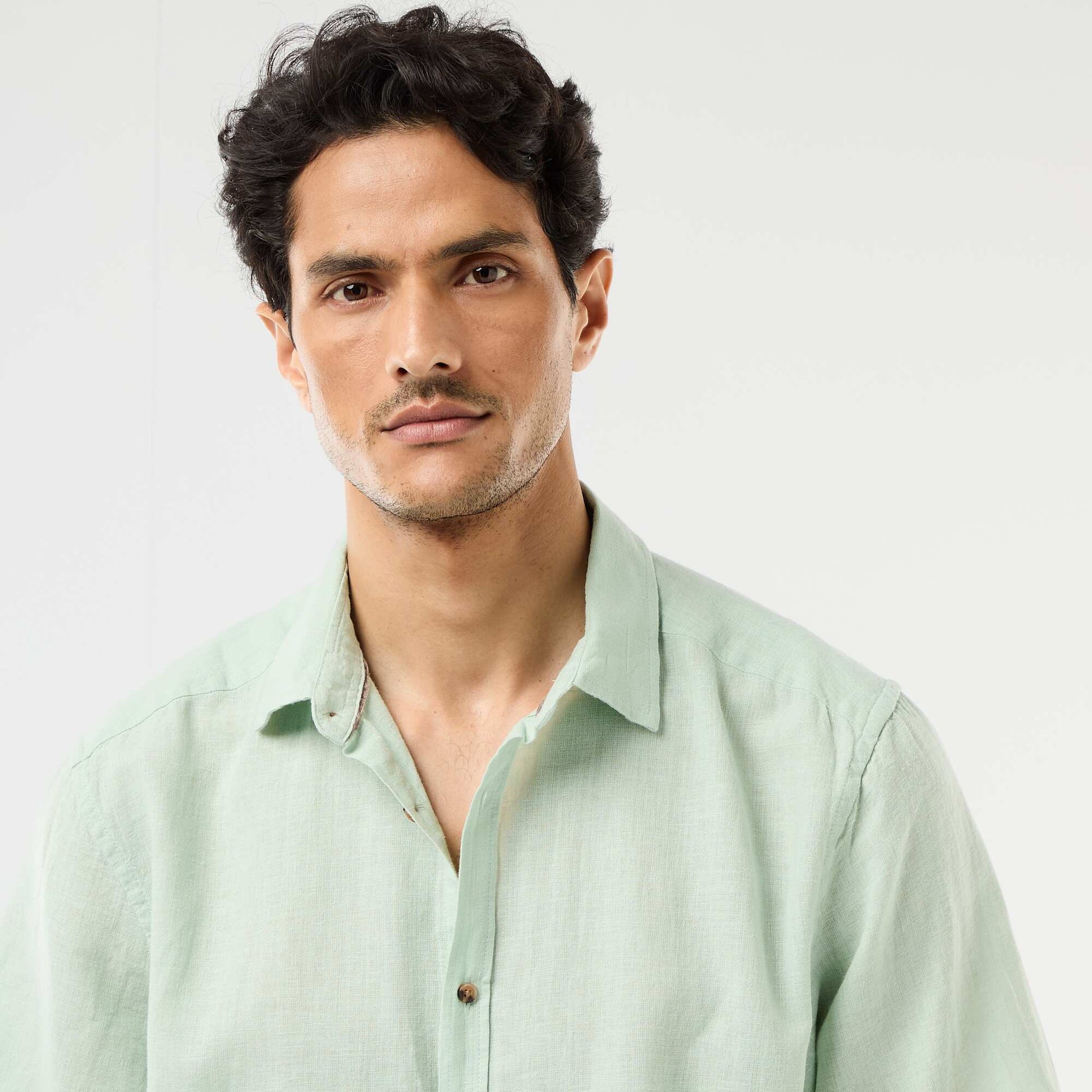 Short-Sleeved Linen-Blend Shirt GREEN