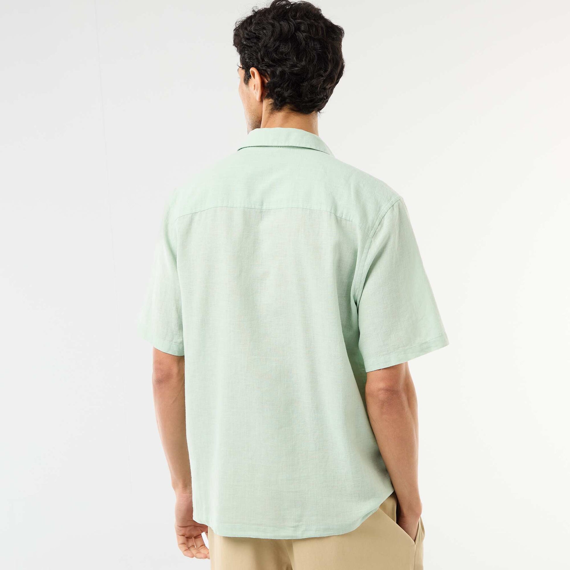 Short-Sleeved Linen-Blend Shirt GREEN