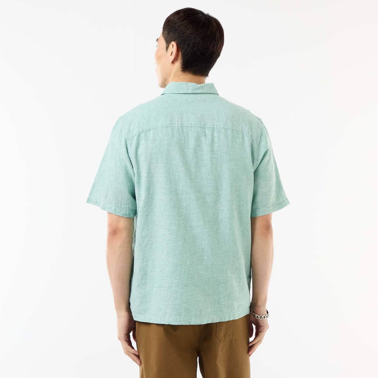 Short-Sleeved Linen-Blend Shirt BLUE