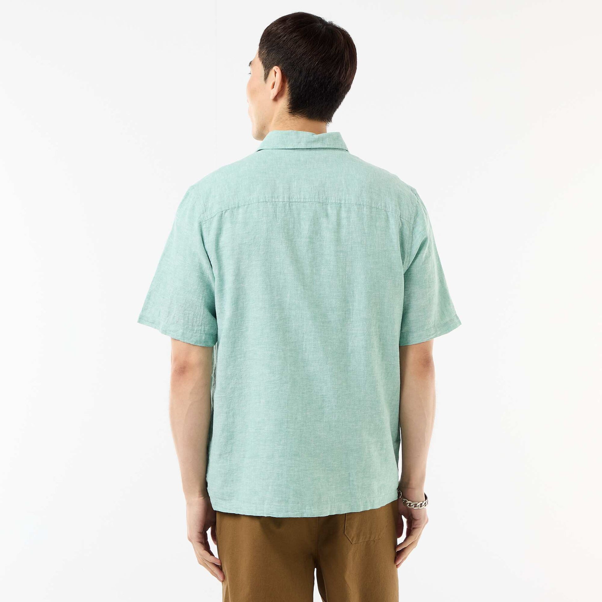 Short-Sleeved Linen-Blend Shirt BLUE