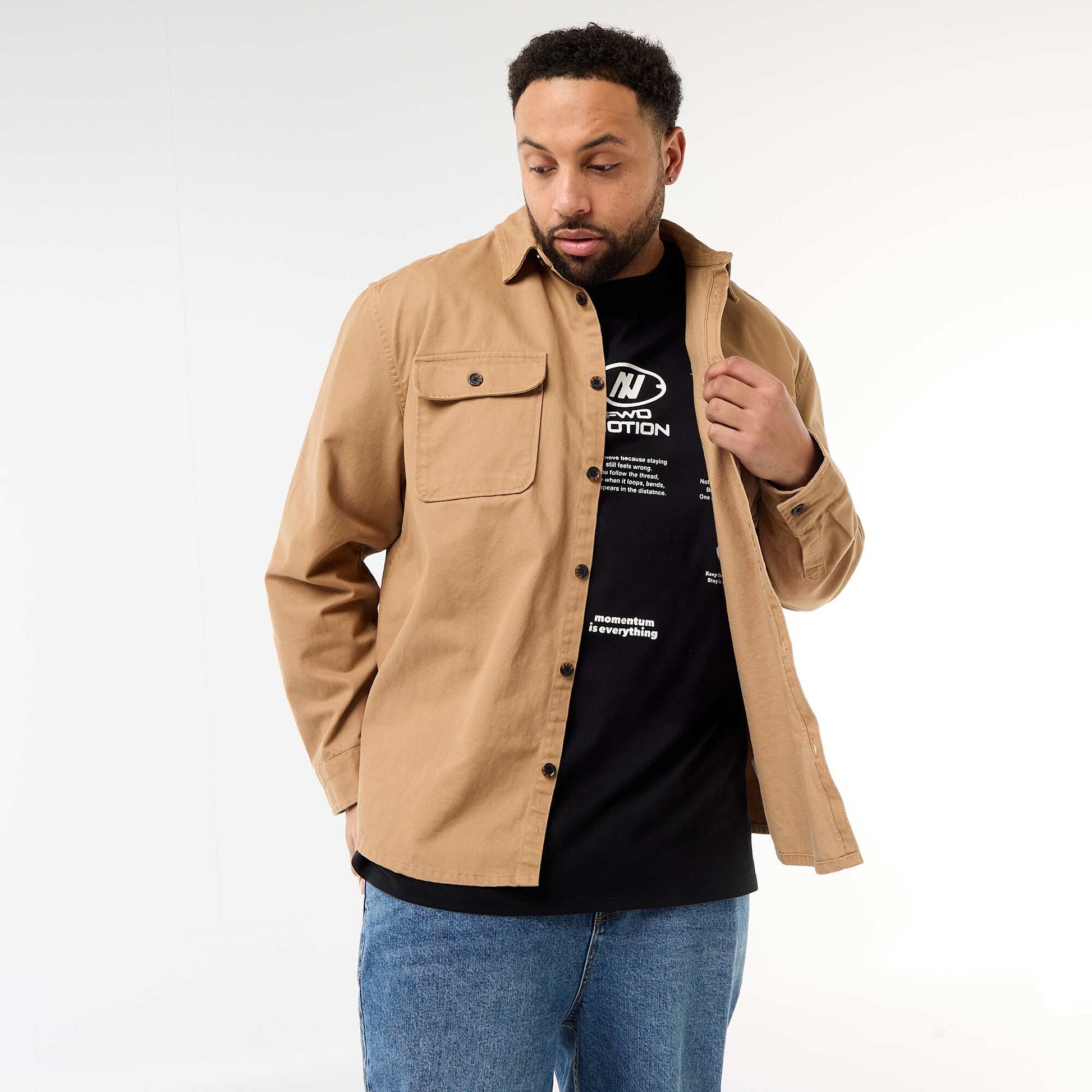 Twill Overshirt with Flap Chest Pockets BEIGE