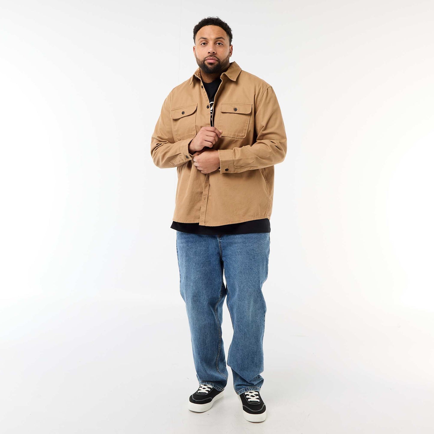 Twill Overshirt with Flap Chest Pockets BEIGE