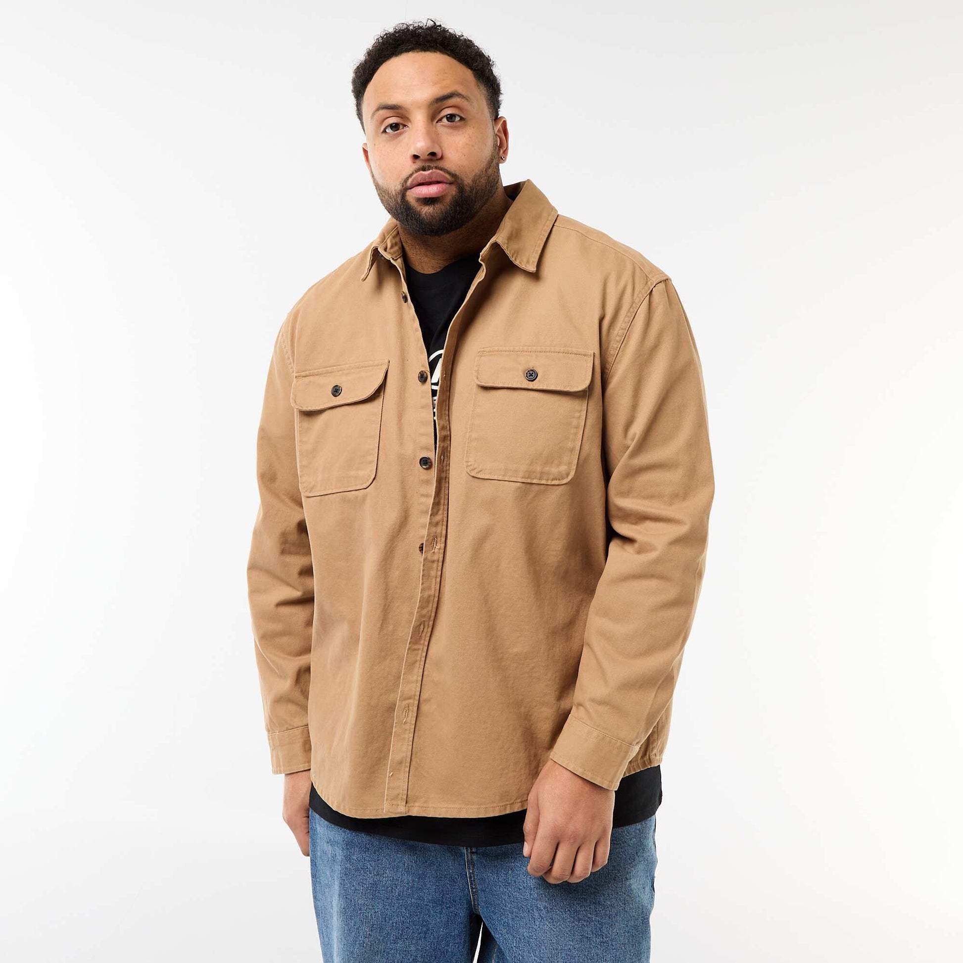 Twill Overshirt with Flap Chest Pockets BEIGE
