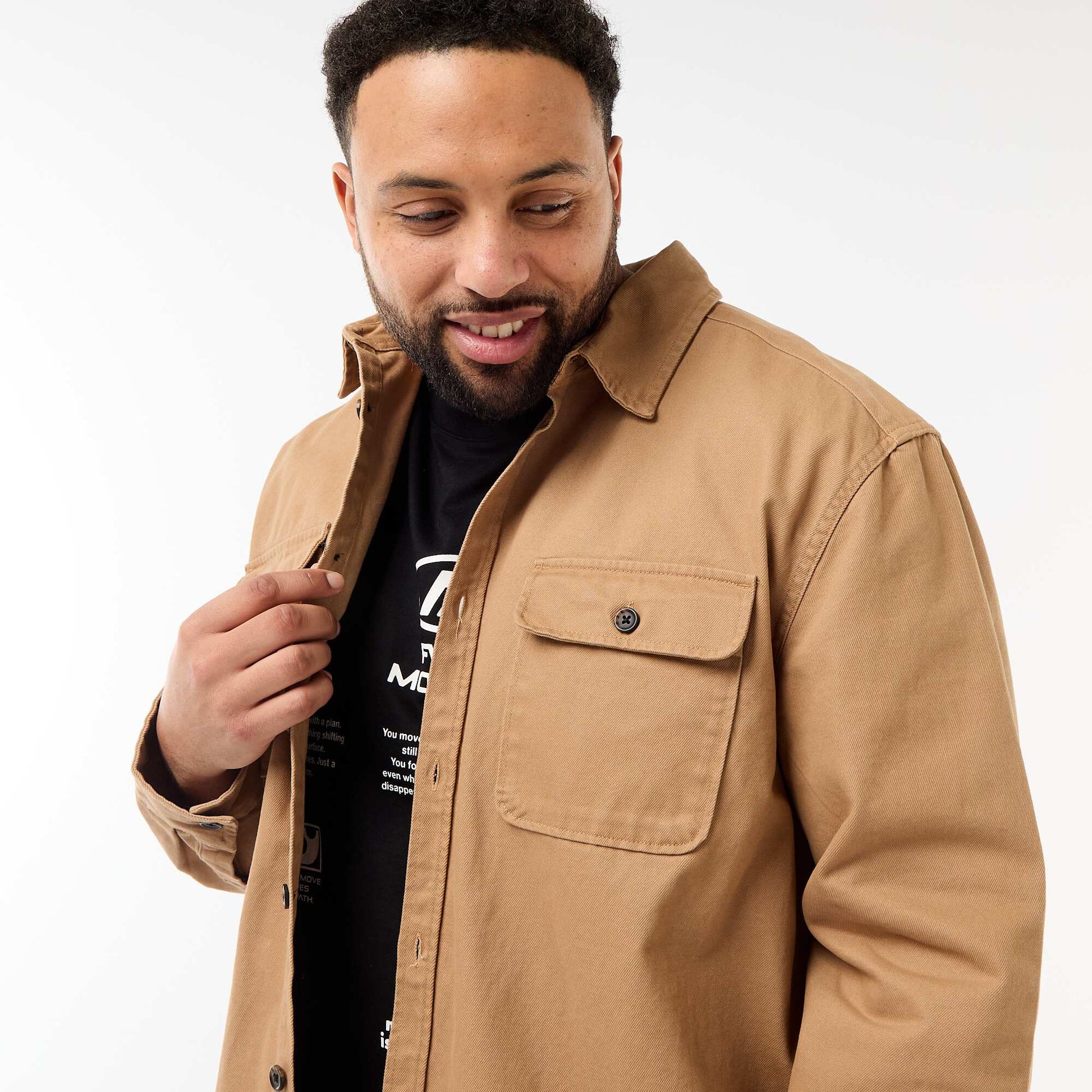 Twill Overshirt with Flap Chest Pockets BEIGE
