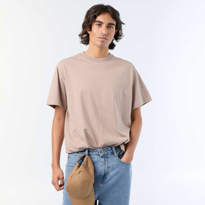 Plain Short-Sleeved Relaxed Fit / Oversized T-Shirt BEIGE