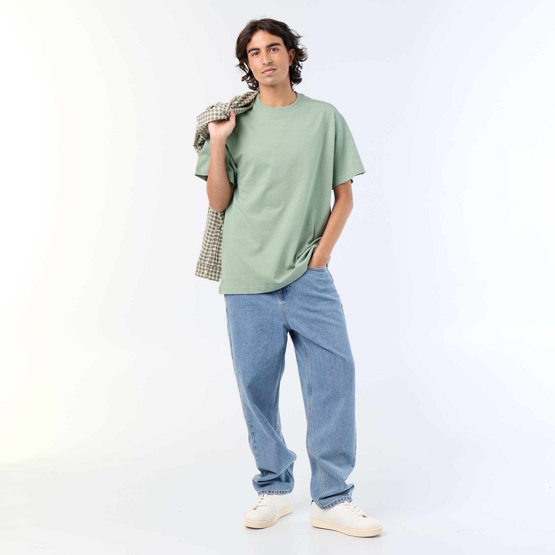 Plain Short-Sleeved Relaxed Fit / Oversized T-Shirt GREEN