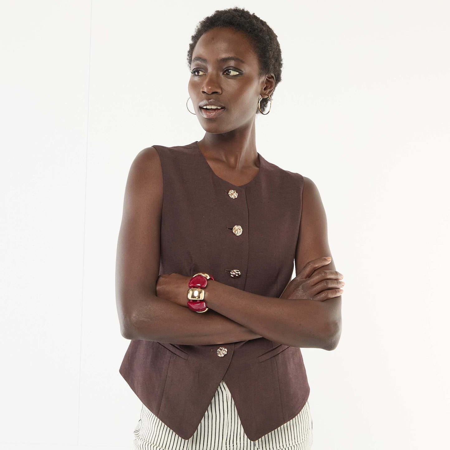 Tailored Blazer with Gold Buttons BROWN