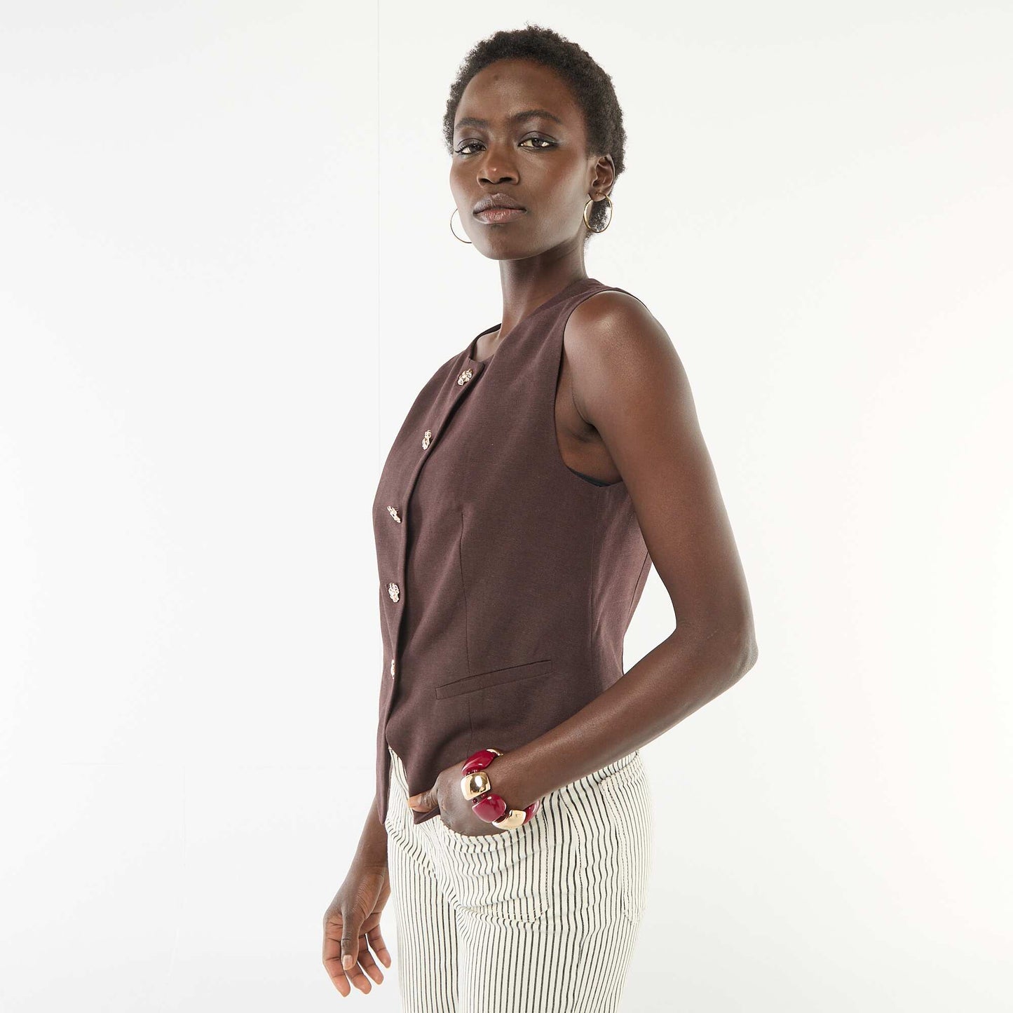 Tailored Blazer with Gold Buttons BROWN
