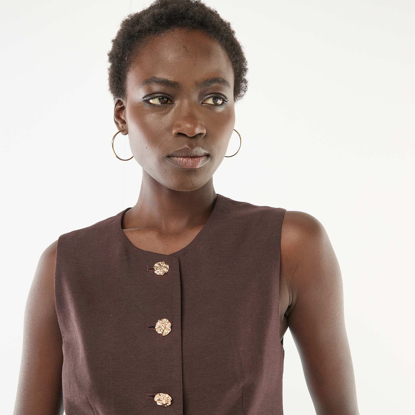 Tailored Blazer with Gold Buttons BROWN