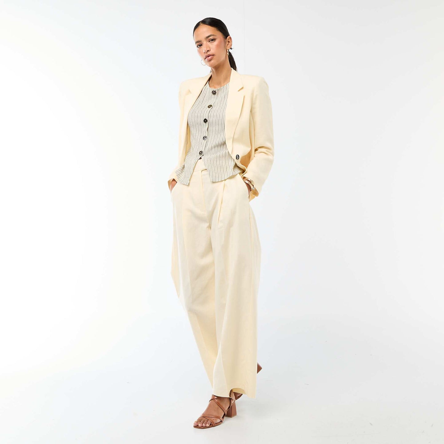 Mid-Length Blazer Jacket BEIGE