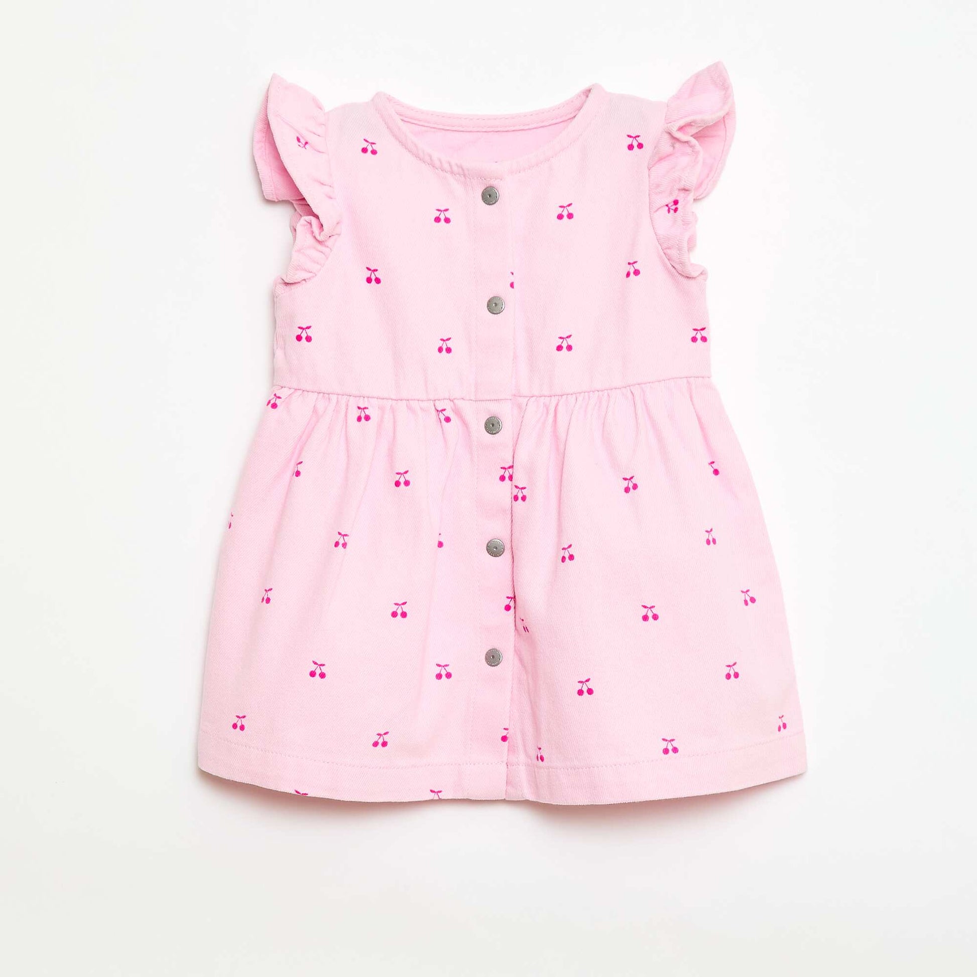 Striped Twill Dress with Short Sleeves PINK