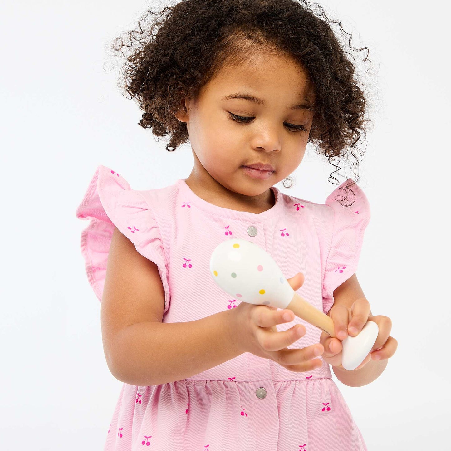 Striped Twill Dress with Short Sleeves PINK