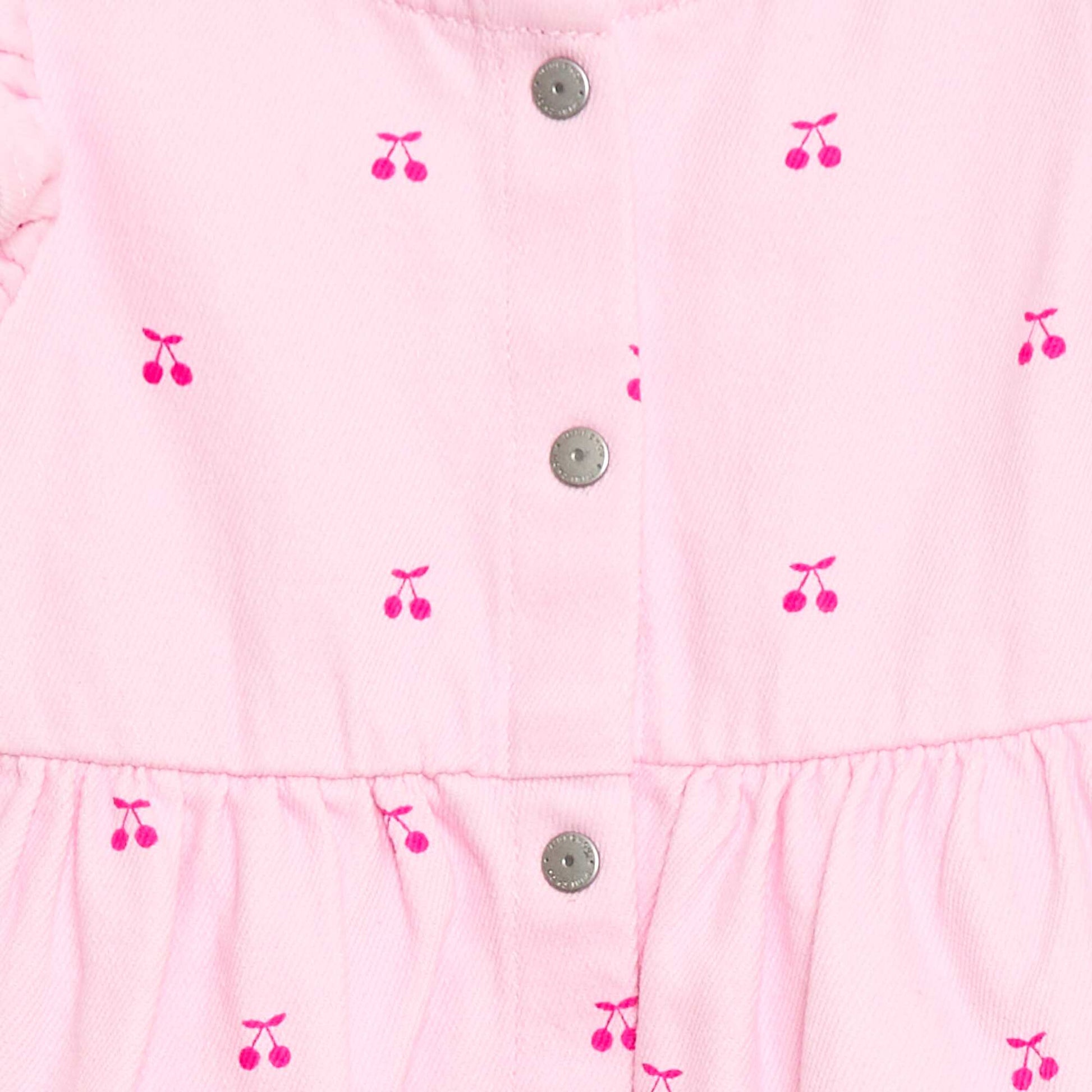 Striped Twill Dress with Short Sleeves PINK