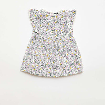 Short-Sleeve Ruffle Dress WHITE