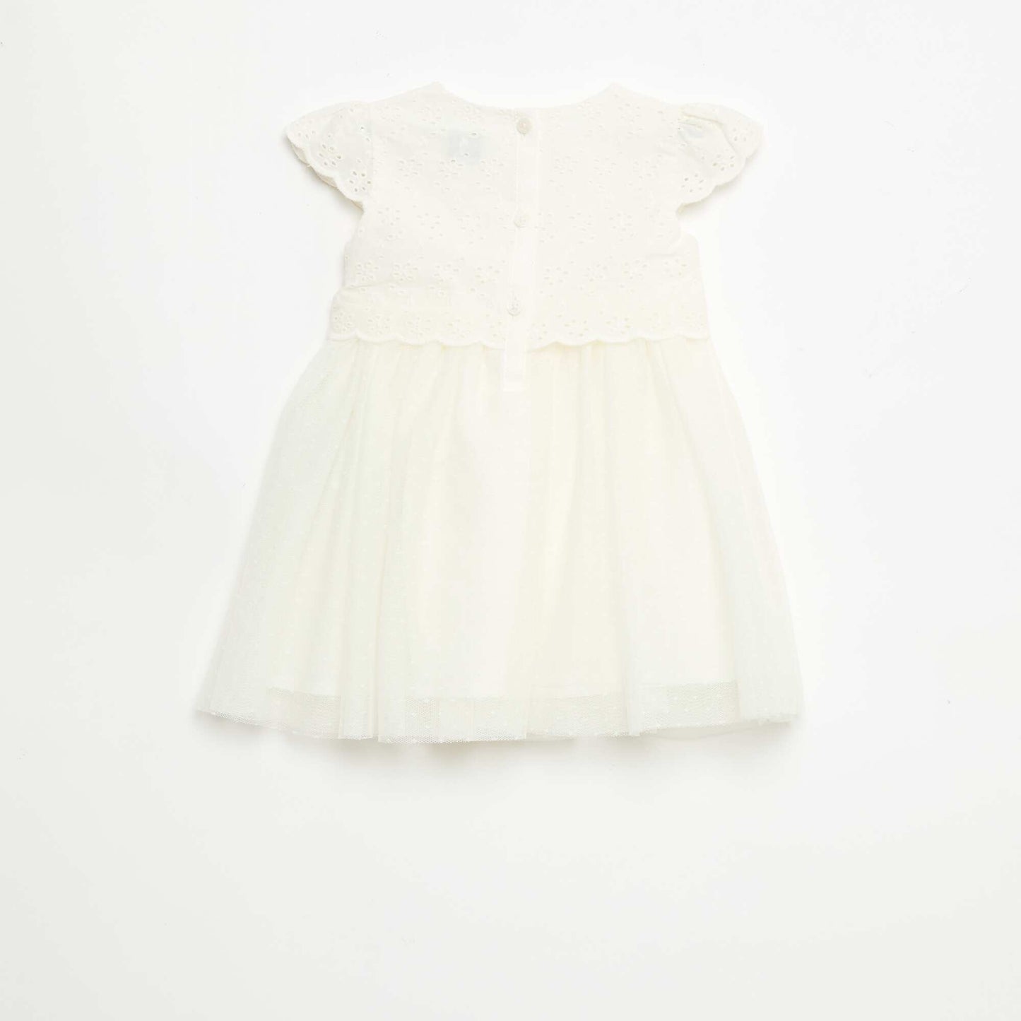 Short-Sleeved Dress with Broderie Anglaise and Tulle WHITE