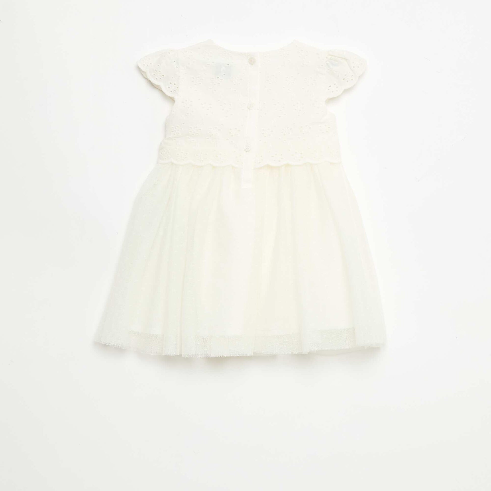Short-Sleeved Dress with Broderie Anglaise and Tulle WHITE