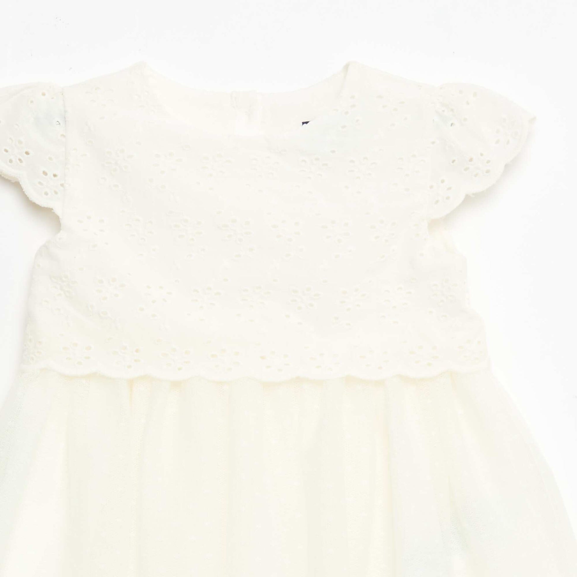 Short-Sleeved Dress with Broderie Anglaise and Tulle WHITE