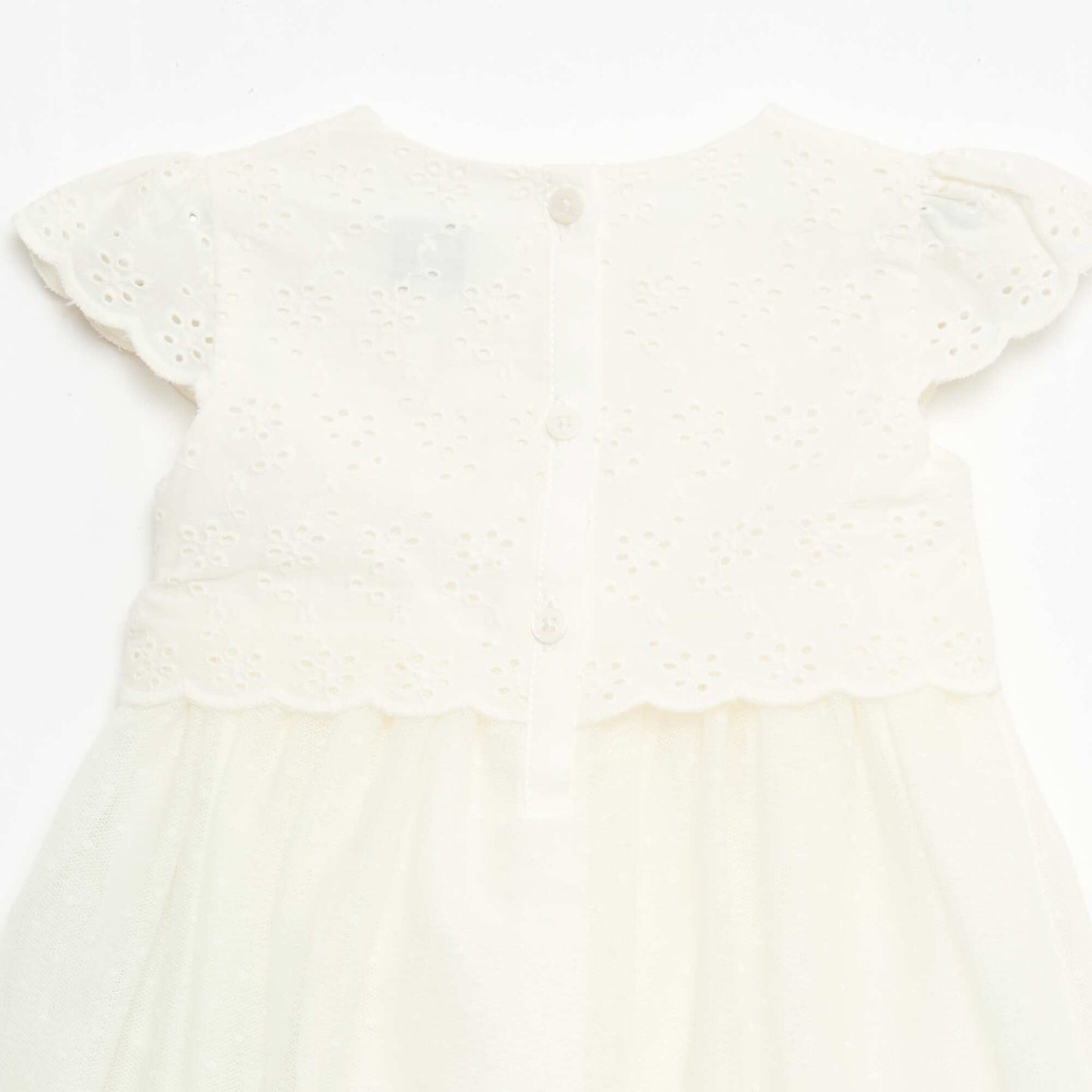 Short-Sleeved Dress with Broderie Anglaise and Tulle WHITE