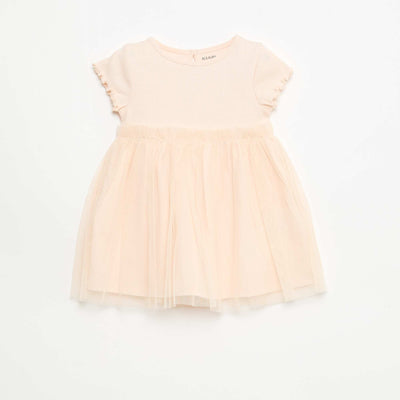 Ribbed Knit and Tulle Dress PINK