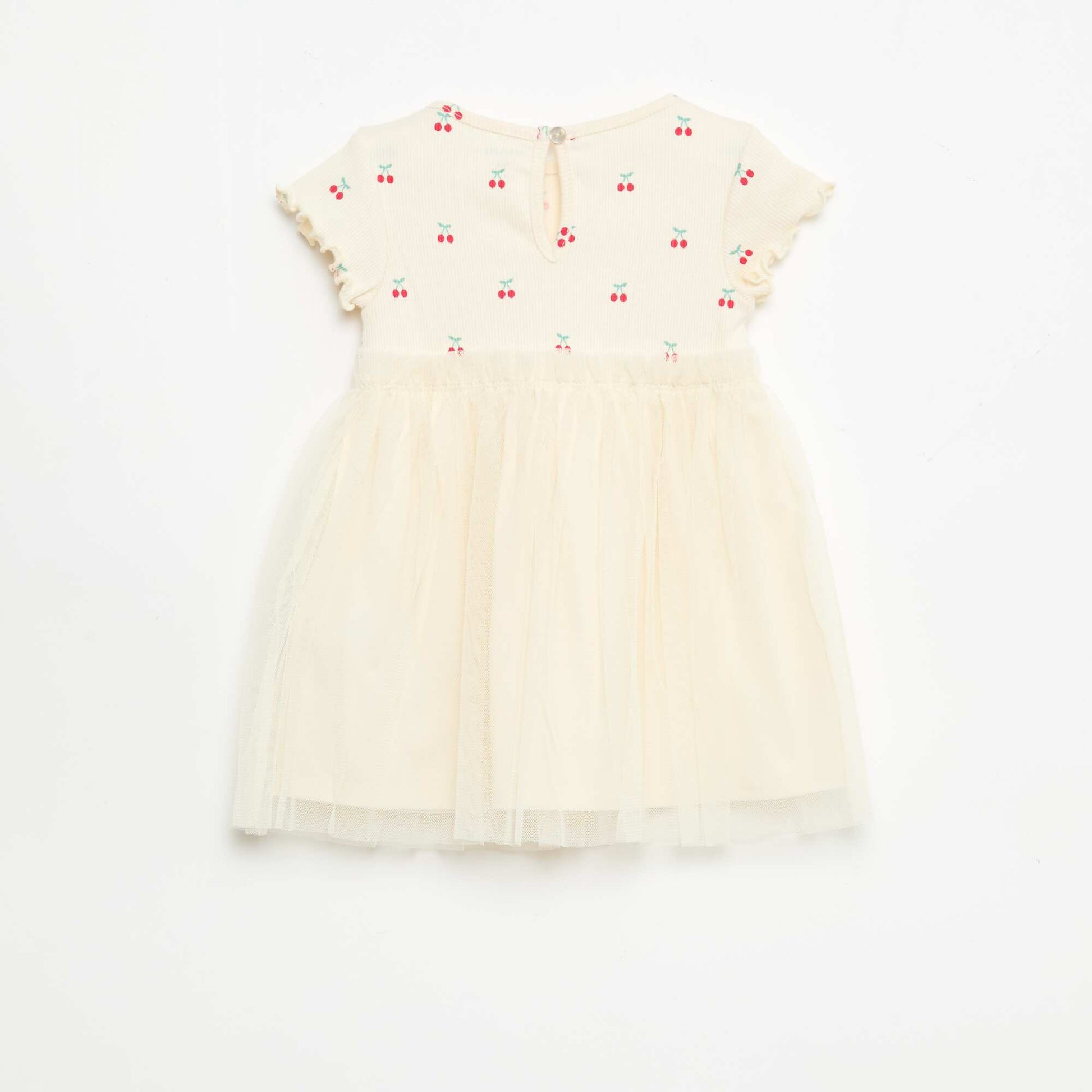 Ribbed Knit and Tulle Dress WHITE