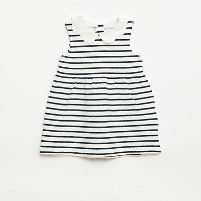 Crinkled knit dress with poplin collar WHITE