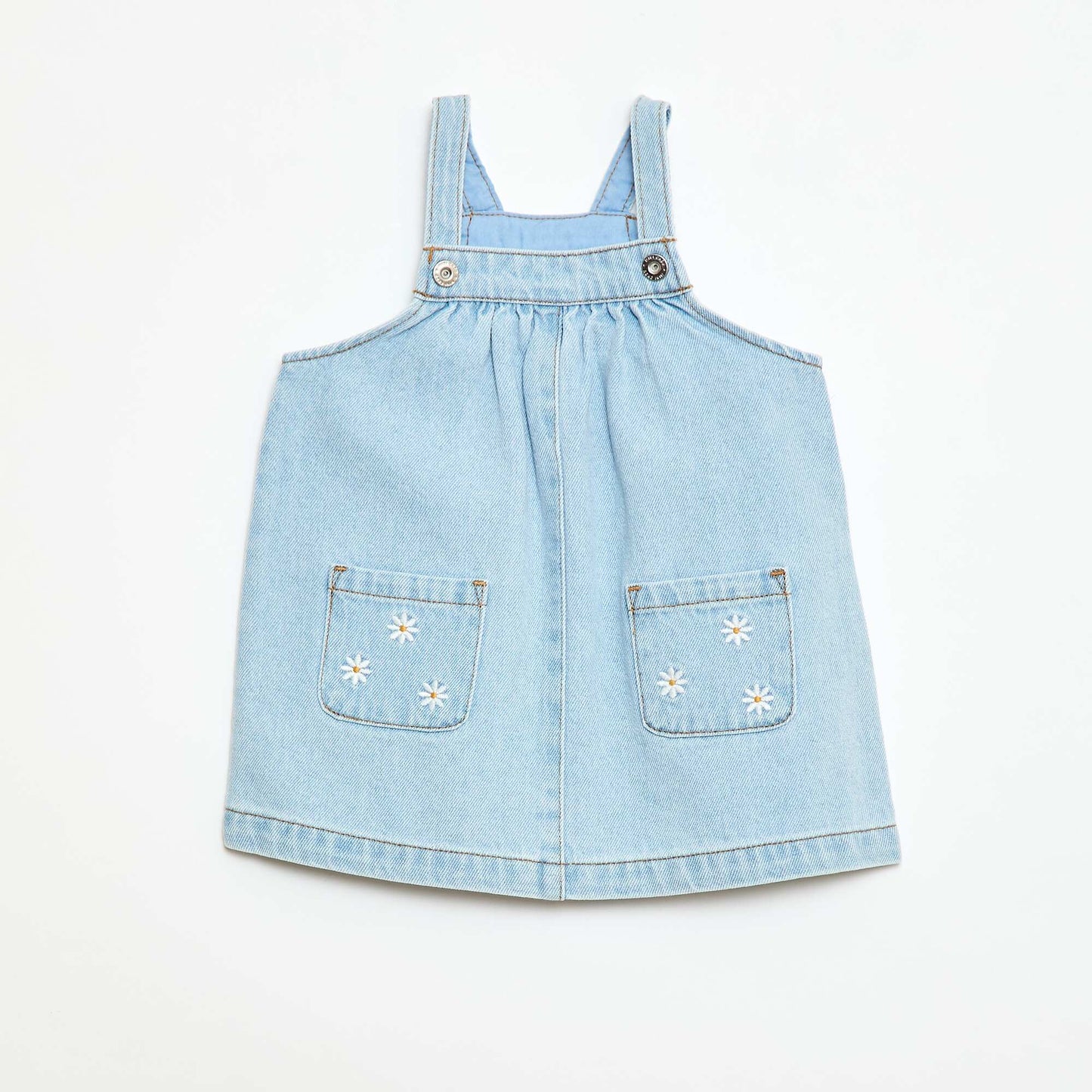 Denim Overalls Dress with 2 Front Patch Pockets BLUE