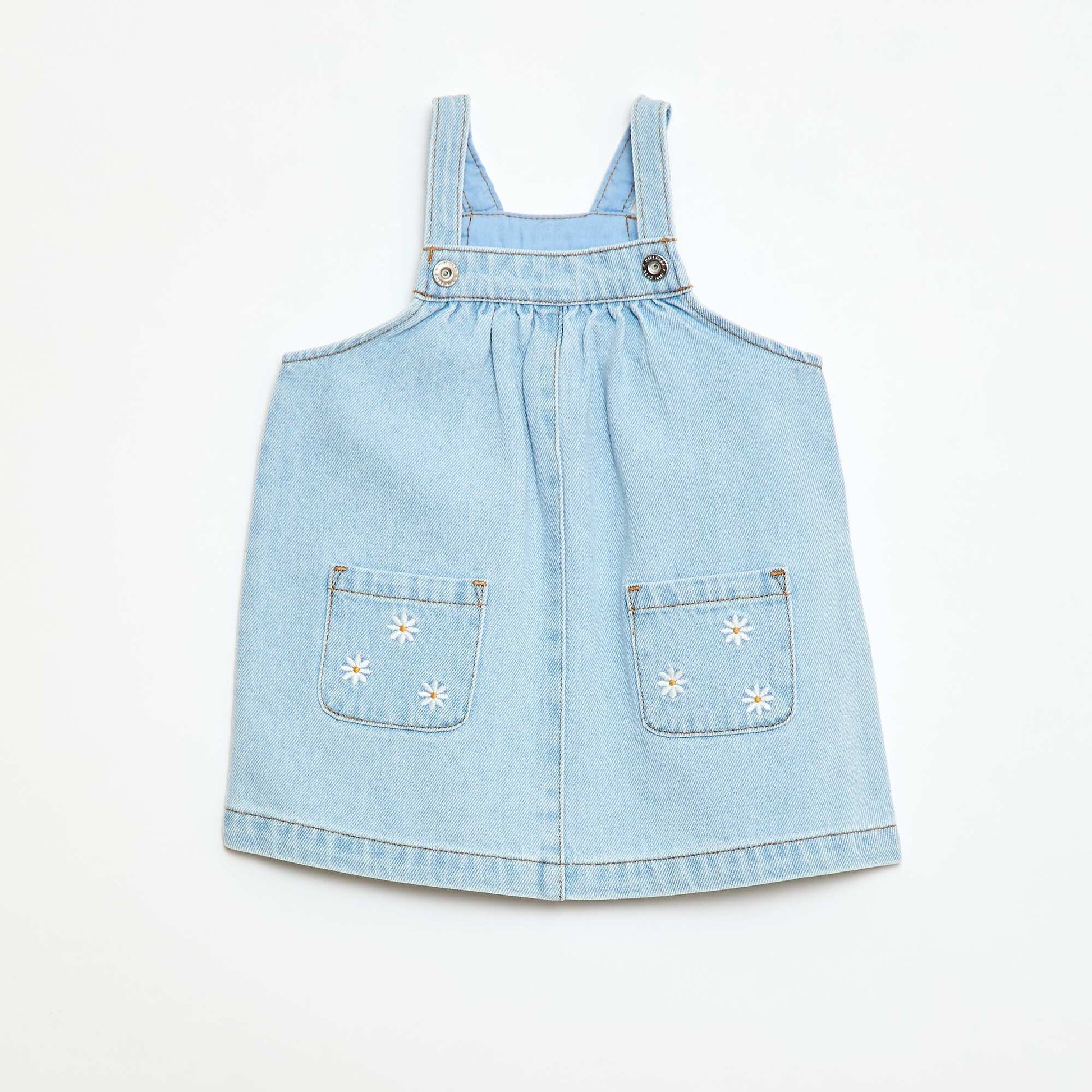 Denim Overalls Dress with 2 Front Patch Pockets BLUE